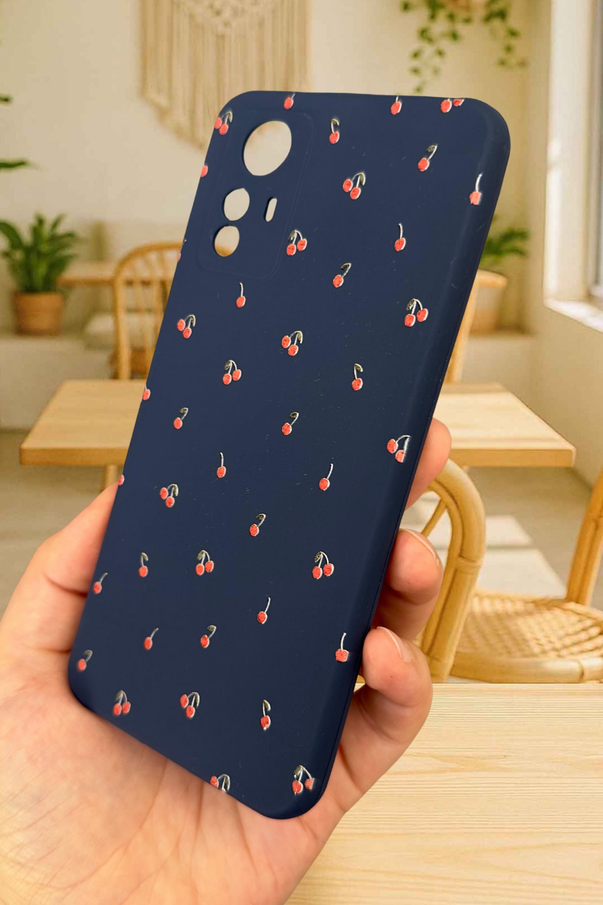 Xiaomi Redmi Note 12S-MİNİ KİRAZ DESENLİ Silikon Darbe Emici Klasik Korumalı Rubber Kılıf