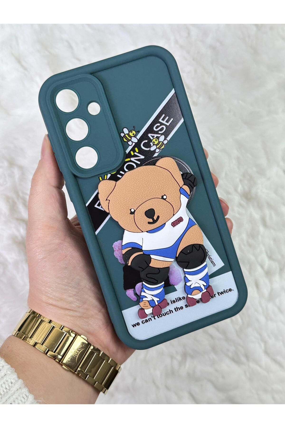 Samsung Galaxy A15 - Kabartmalı 3D Ayıcık Desenli Silikon Kamera Korumalı Lansman Ayıcıklı Kılıf