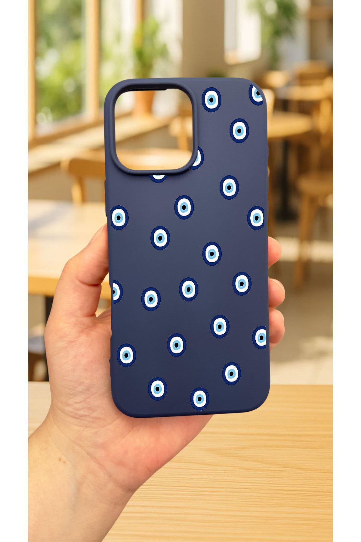 iPhone 15 Pro Max -NAZAR BONCUK DESENLİ Silikon Darbe Emici Klasik Korumalı Rubber Kılıf