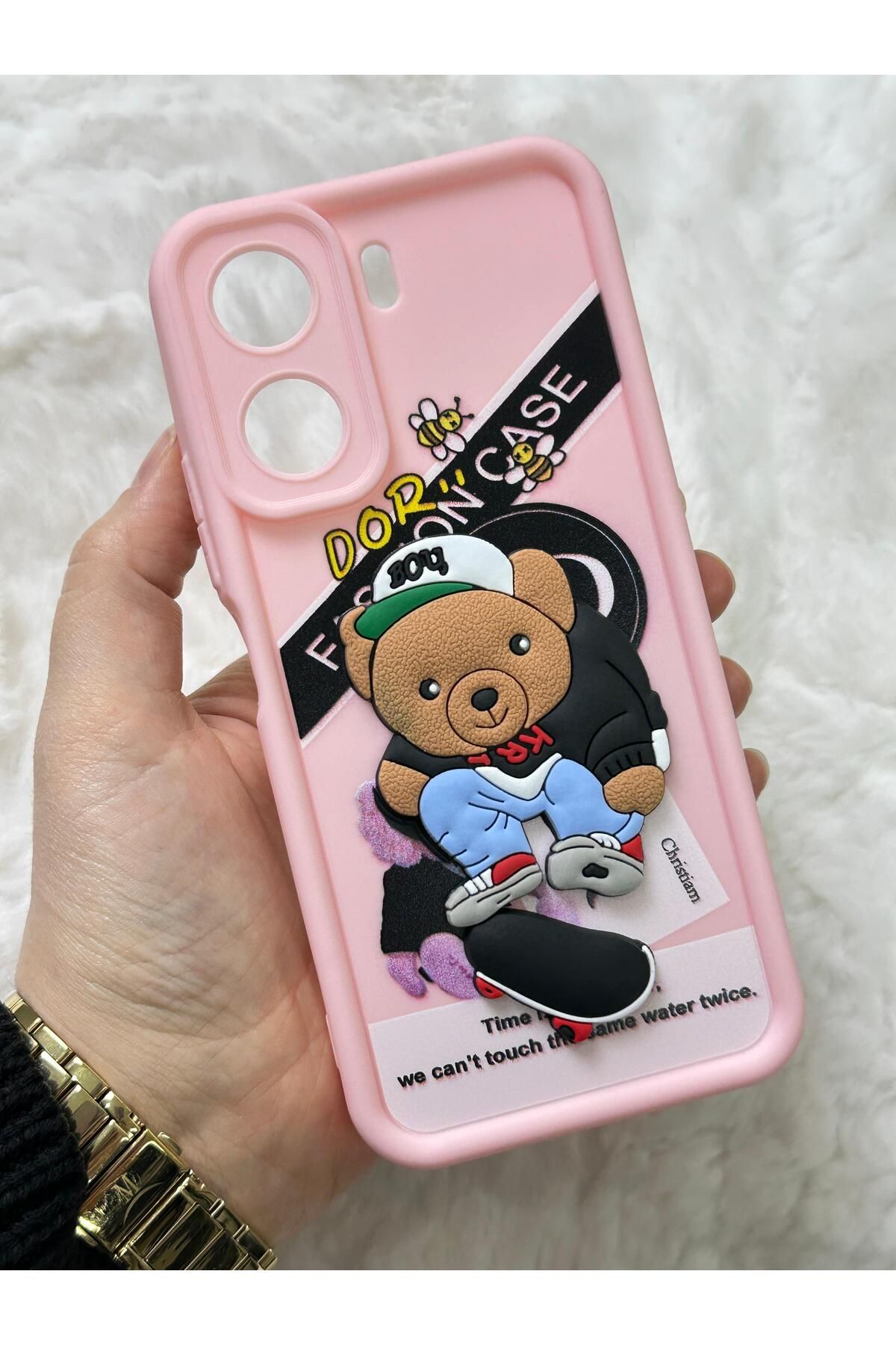 Xiaomi Redmi 13C - Kabartmalı 3D Ayıcık Desenli Silikon Kamera Korumalı Lansman Ayıcıklı Kılıf