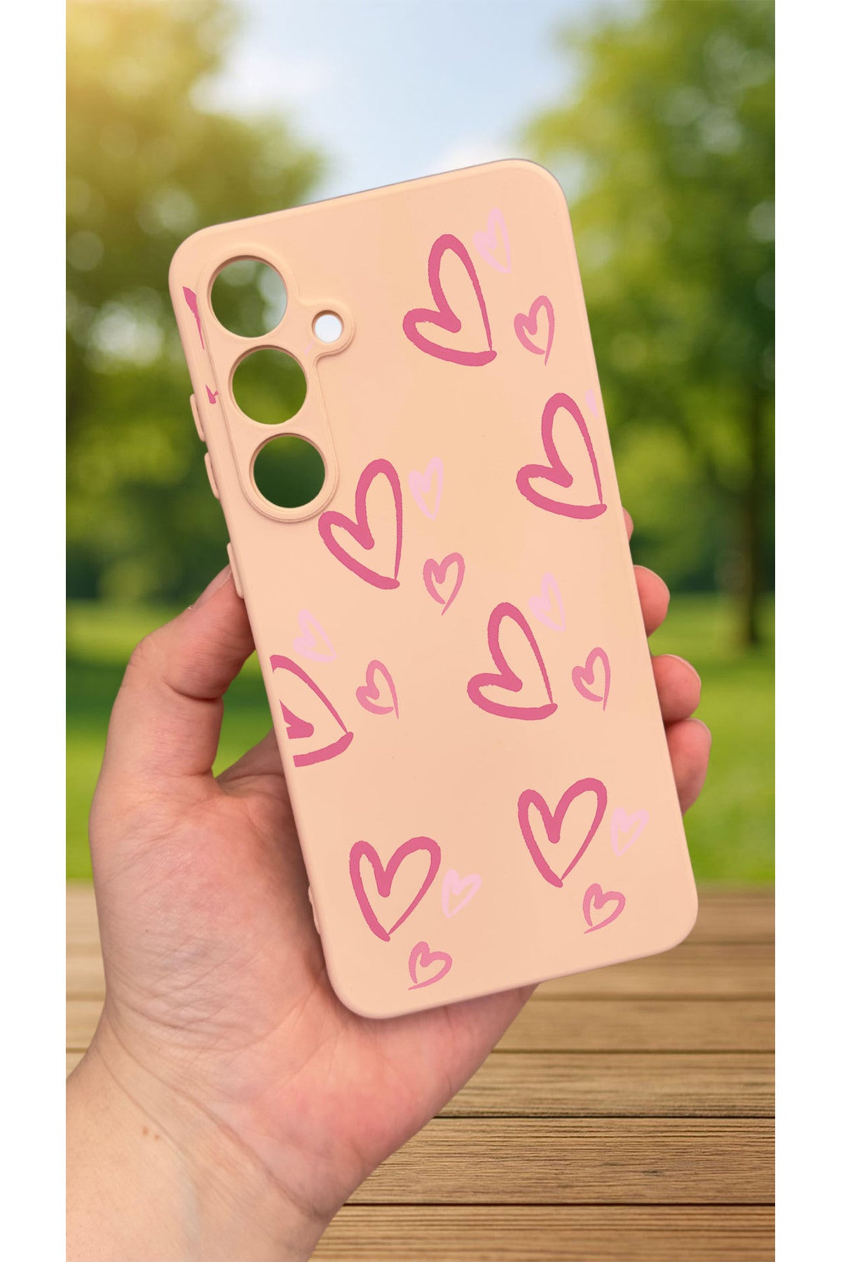 Samsung Galaxy S23FE -PEMBE KALP DESENLİ Silikon Darbe Emici Klasik Korumalı Rubber Kılıf