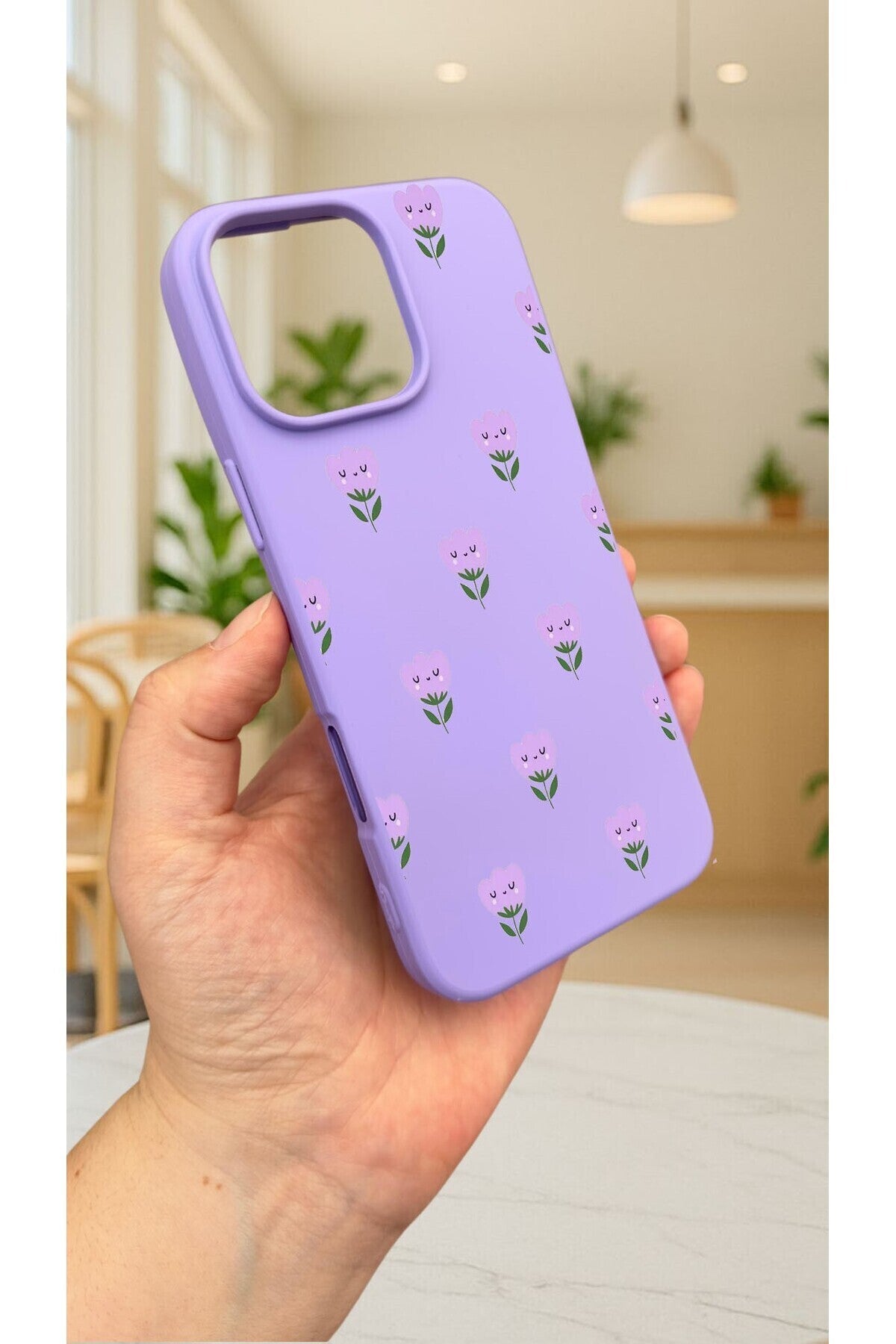 iPhone 16 Pro Max -MİNİ LALE DESENLİ Silikon Darbe Emici Klasik Korumalı Rubber Kılıf