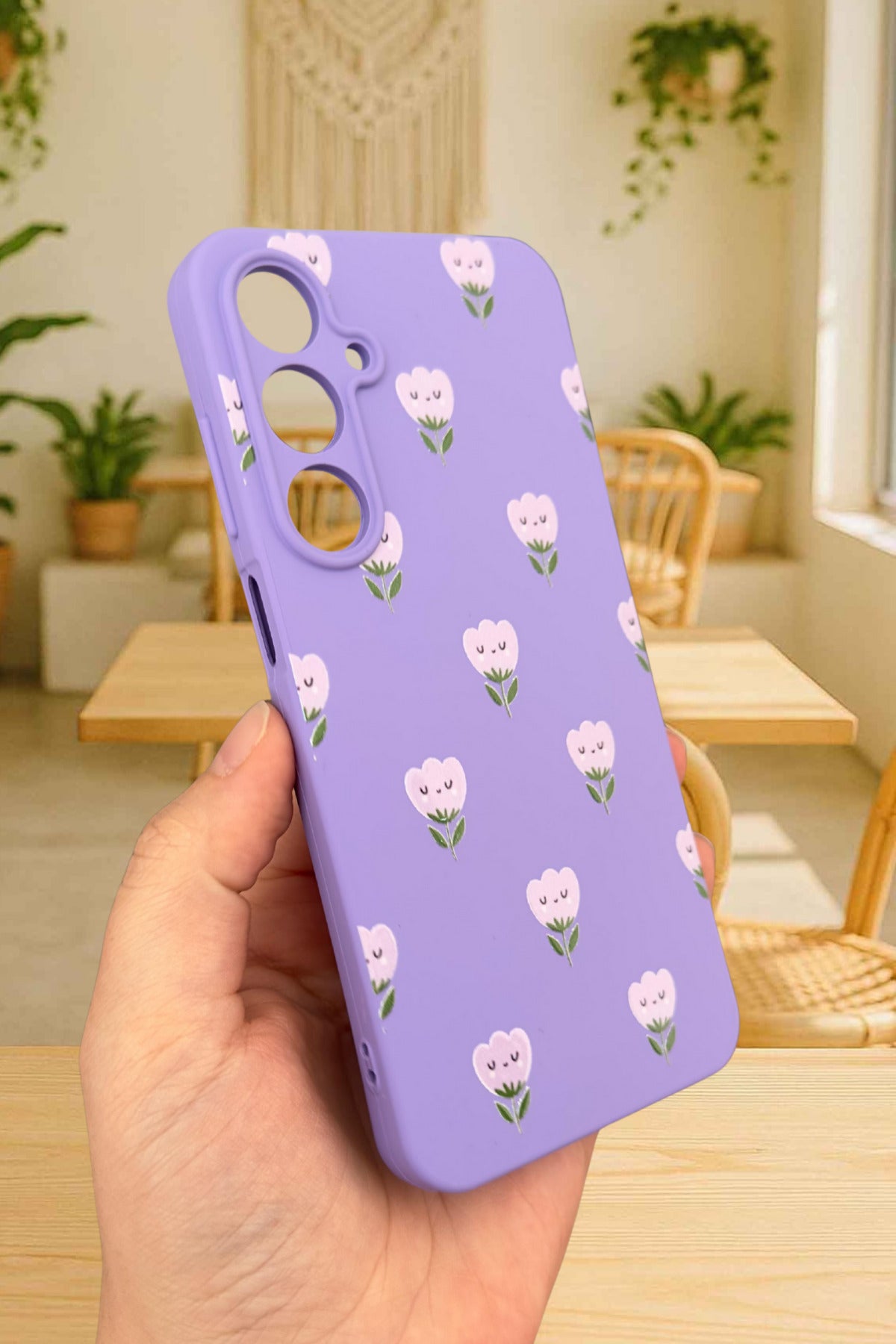 Samsung Galaxy A55 - MİNİ LALE DESENLİ Silikon Darbe Emici Klasik Korumalı Rubber Kılıf