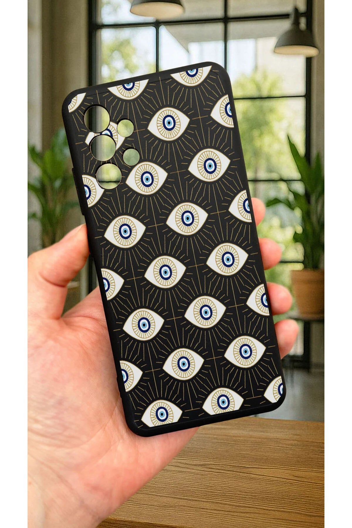 Samsung Galaxy A32 -EVIL EYE DESENLİ Silikon Darbe Emici Klasik Korumalı Rubber Kılıf