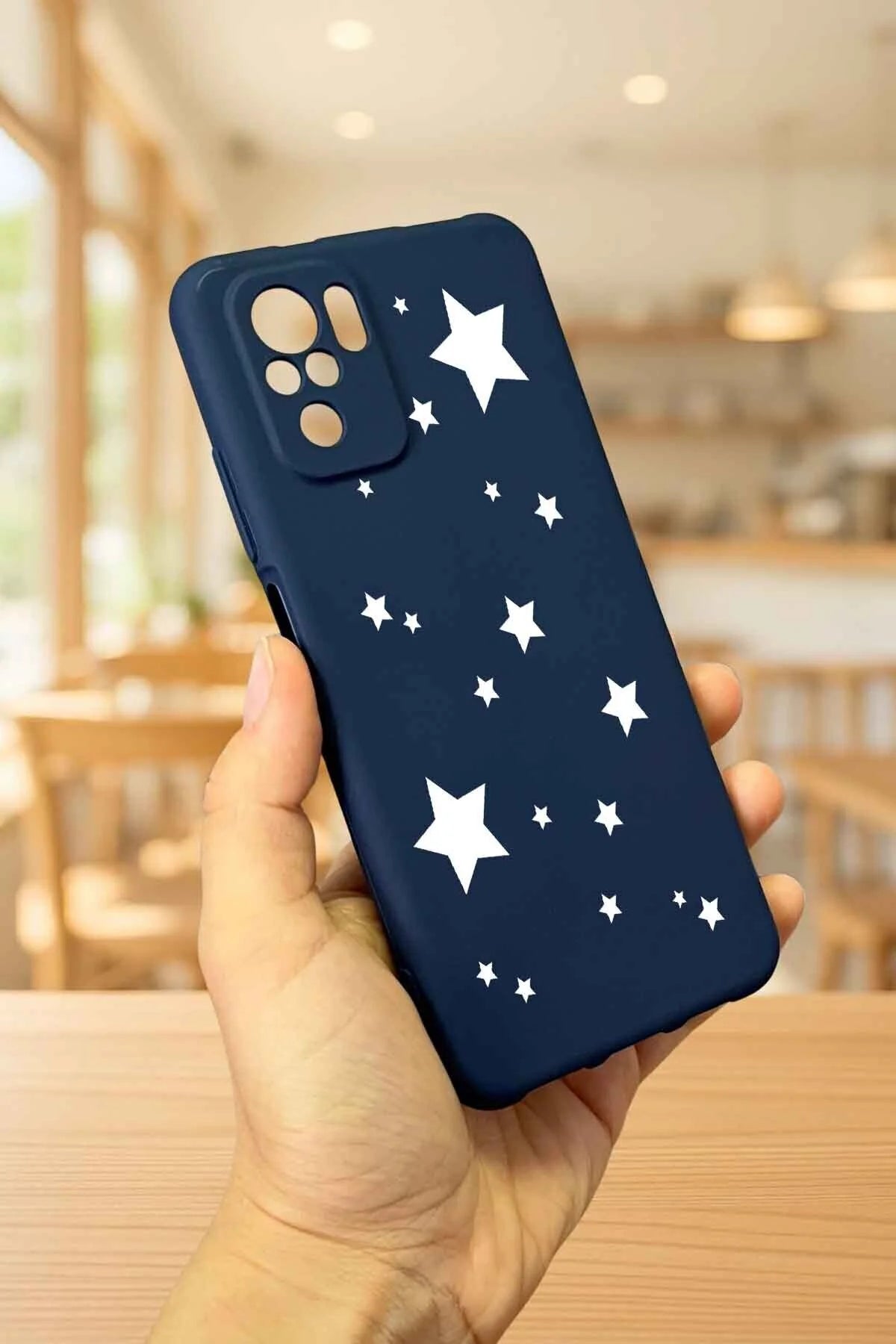 Redmi Note 10 ve 10S Uyumlu MİNİ YILDIZ DESENLİ Silikon Darbe Emici Klasik Korumalı Rubber Kılıf