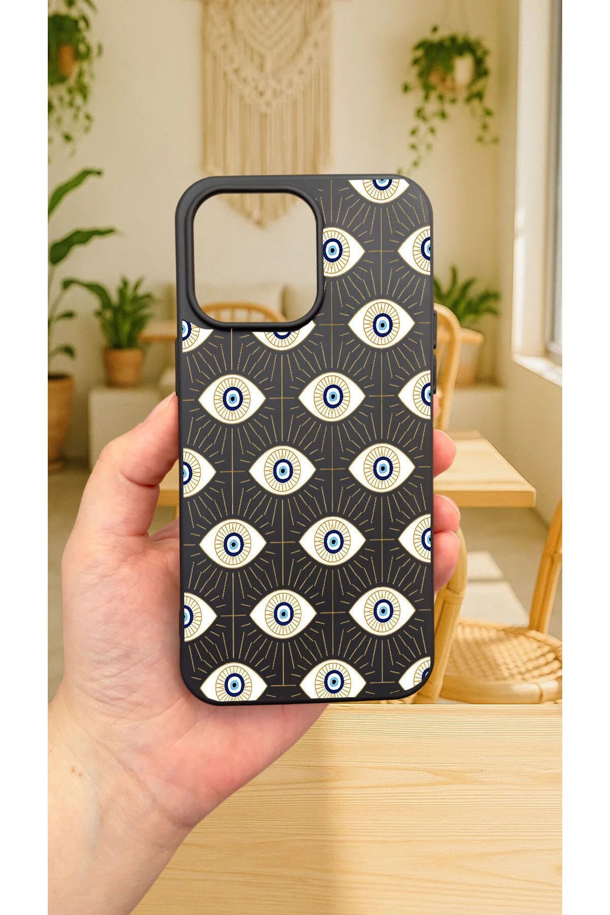 iPhone 15 Pro Max -EVIL EYE DESENLİ Silikon Darbe Emici Klasik Korumalı Rubber Kılıf