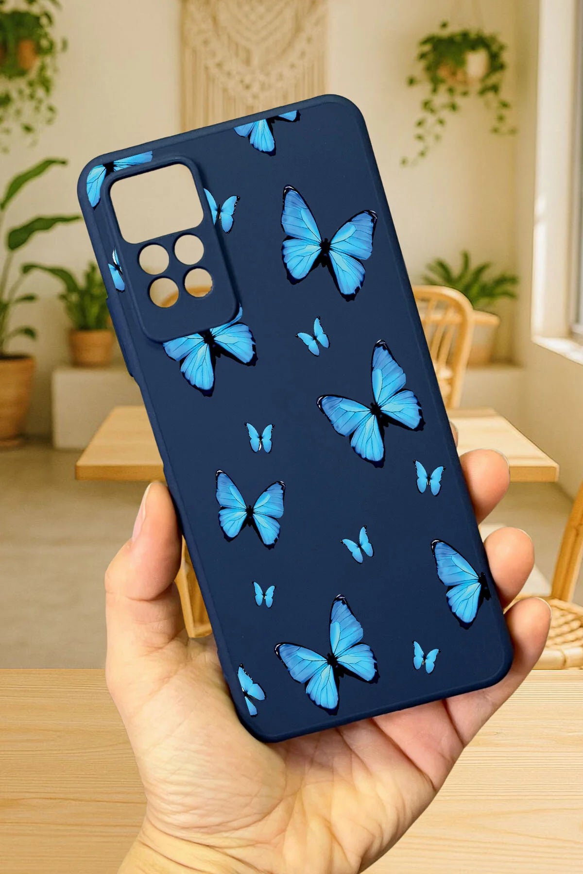 Redmi Note 11 Pro/Note 12 Pro 4G MAVİ KELEBEK DESENLİ Silikon Darbe Emici Korumalı Rubber Kılıf