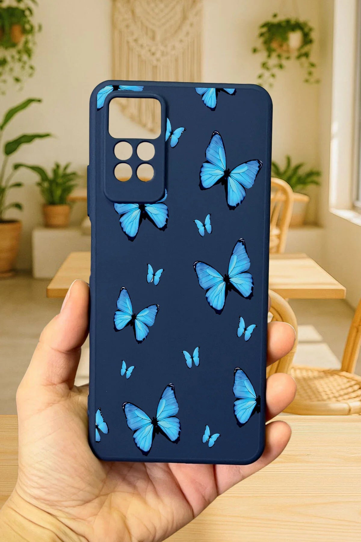 Redmi Note 11 Pro/Note 12 Pro 4G MAVİ KELEBEK DESENLİ Silikon Darbe Emici Korumalı Rubber Kılıf