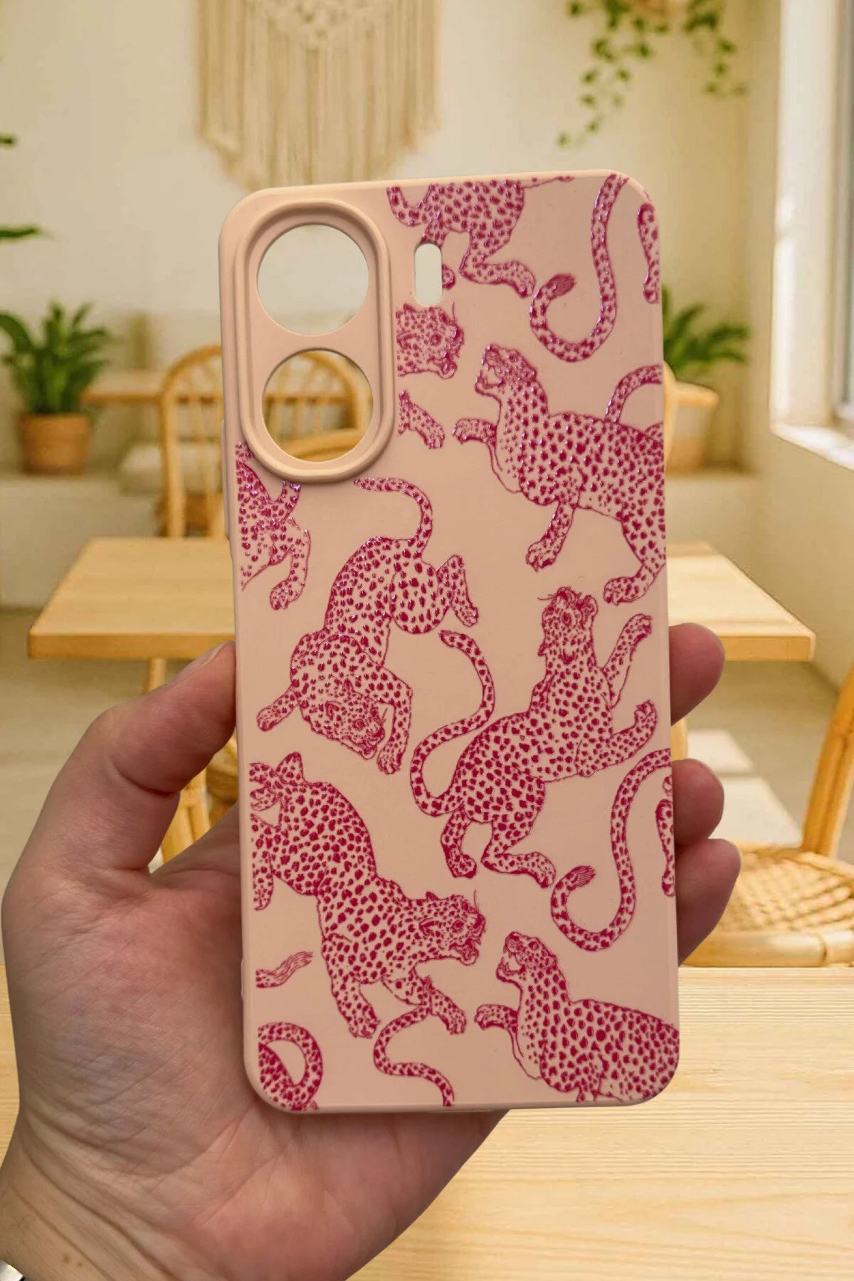 REDMİ 13C- PEMBE LEOPAR DESENLİ Lansman Kamera Korumalı Yumuşak Silikon RUBBER Kılıf
