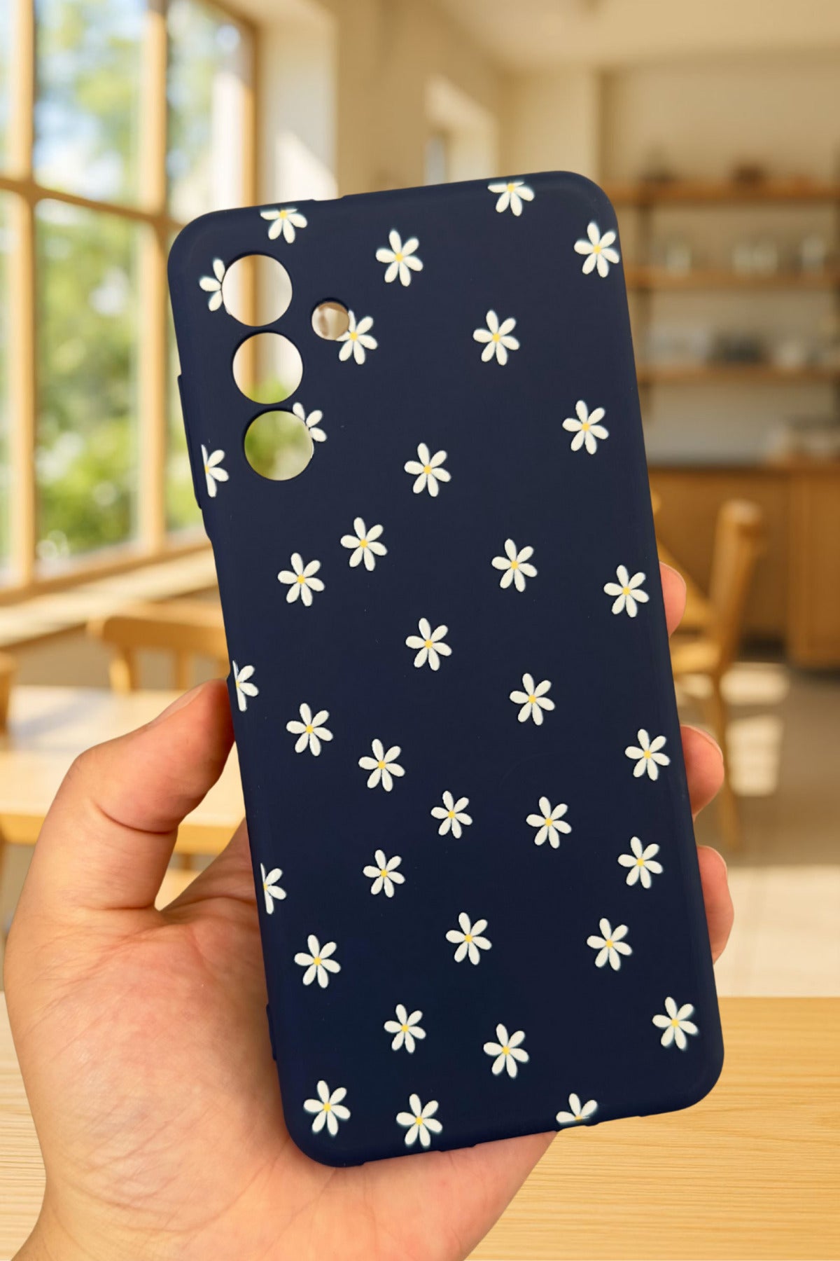 Samsung Galaxy A54 Uyumlu Mini Papatya Desenli Silikon Darbe Emici Klasik Korumalı Rubber Kılıf