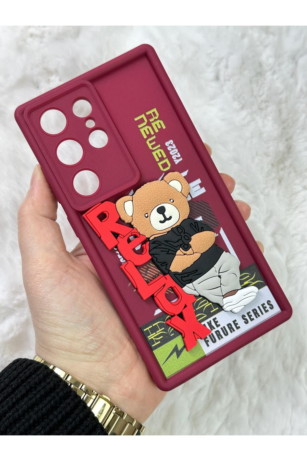 Samsung Galaxy S24 ULTRA - Kabartmalı 3D Ayıcık Desenli Silikon Kamera Korumalı Lansman Ayıcıklı