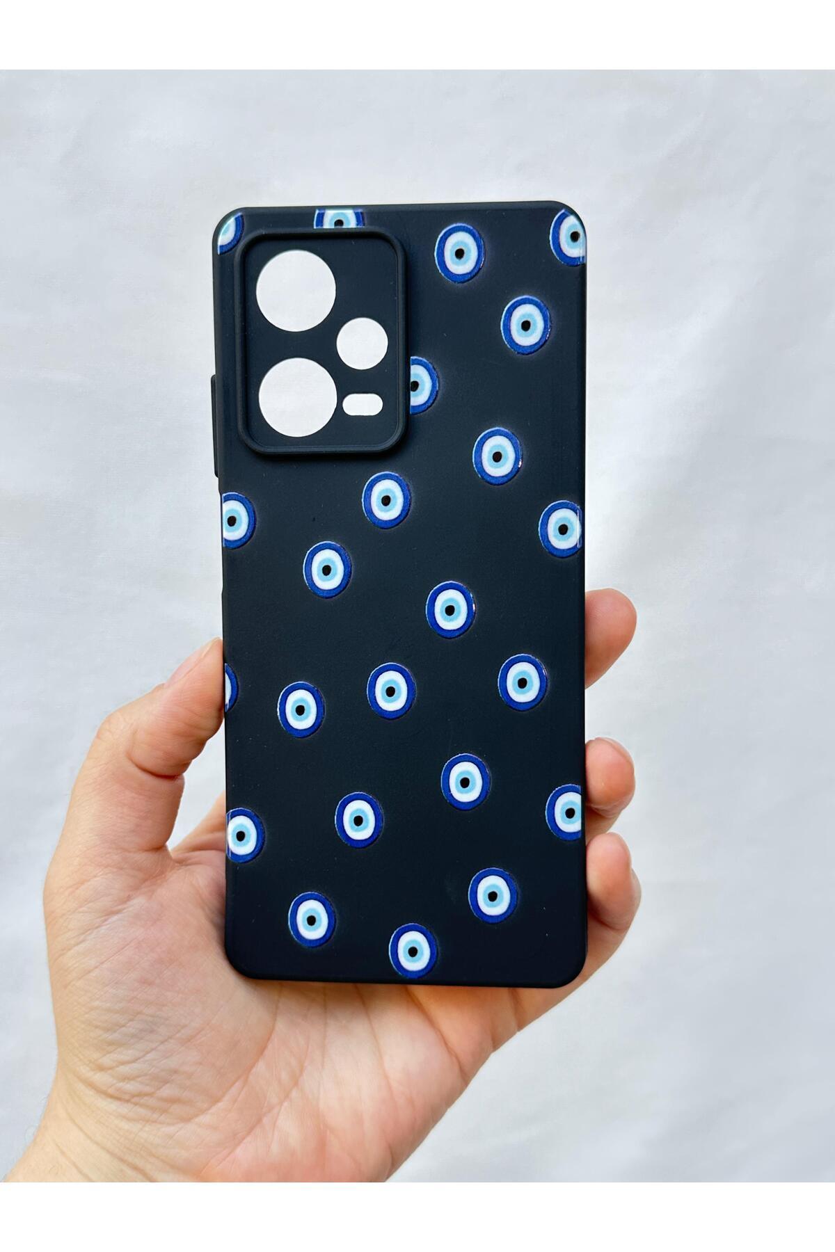 Xiaomi Redmi Note 12 Pro 5G NAZAR BONCUK DESENLİ Silikon Darbe Emici Klasik Korumalı Rubber Kılıf