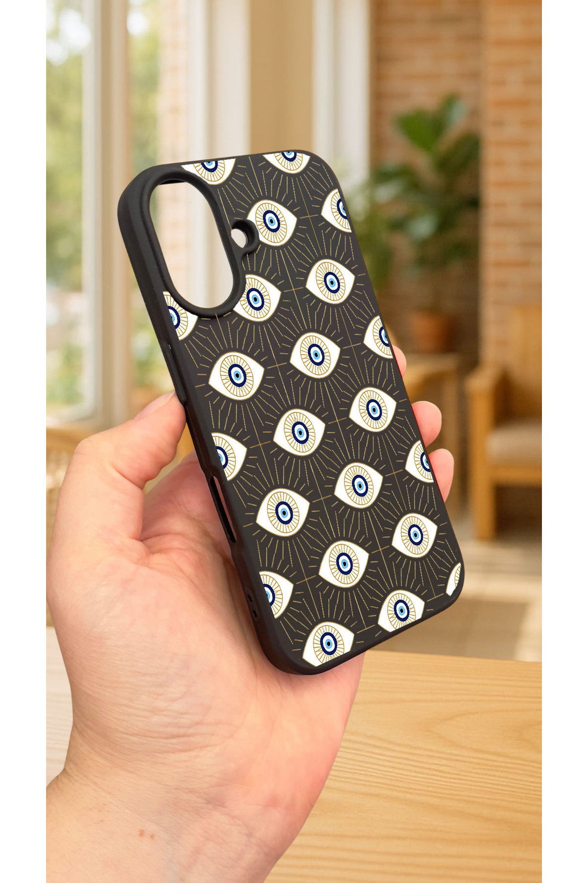 iPhone 16 -EVIL EYE DESENLİ Silikon Darbe Emici Klasik Korumalı Rubber Kılıf