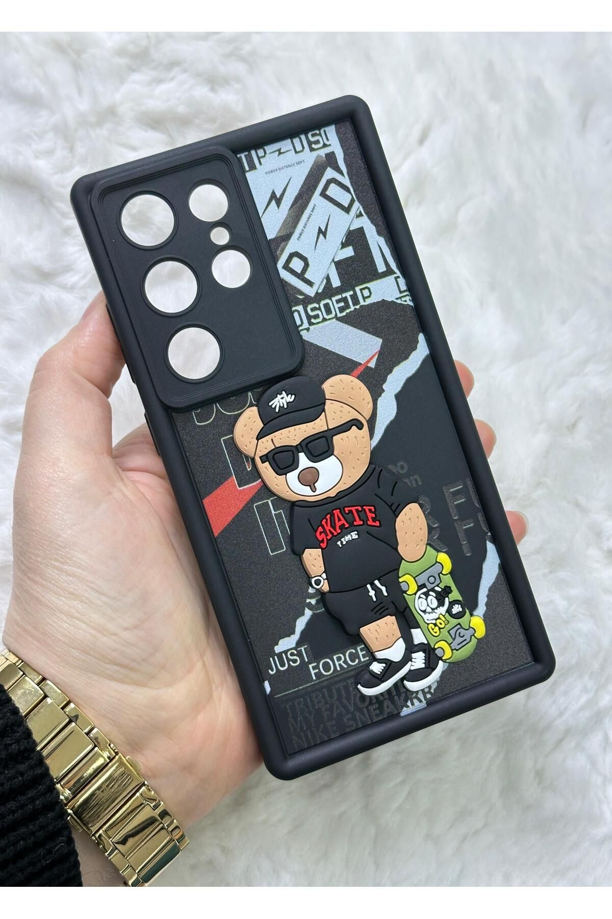 Samsung Galaxy S24 ULTRA - Kabartmalı 3D Ayıcık Desenli Silikon Kamera Korumalı Lansman Ayıcıklı