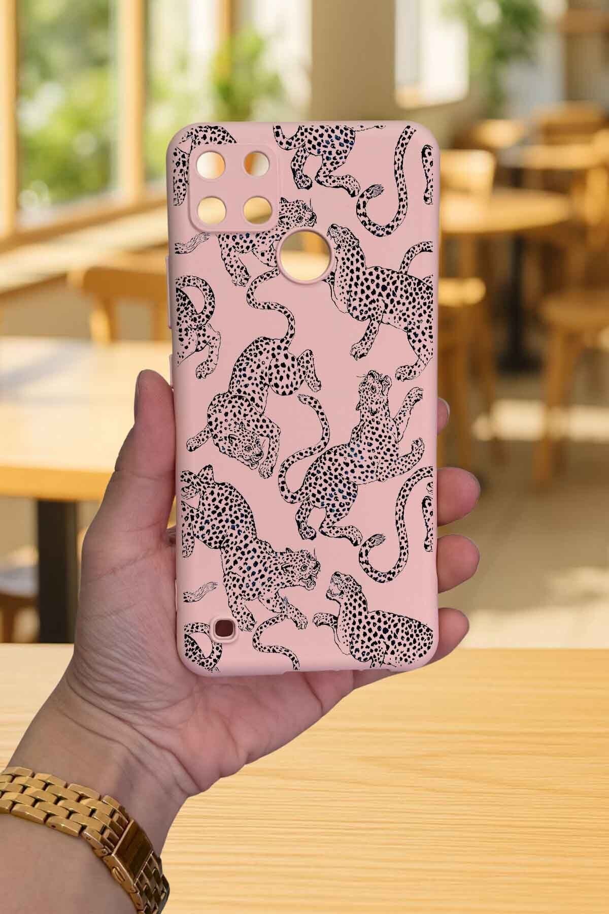 Realme C21Y Ve C25Y -LEOPAR DESENLİ Silikon Darbe Emici Klasik Korumalı Rubber Kılıf