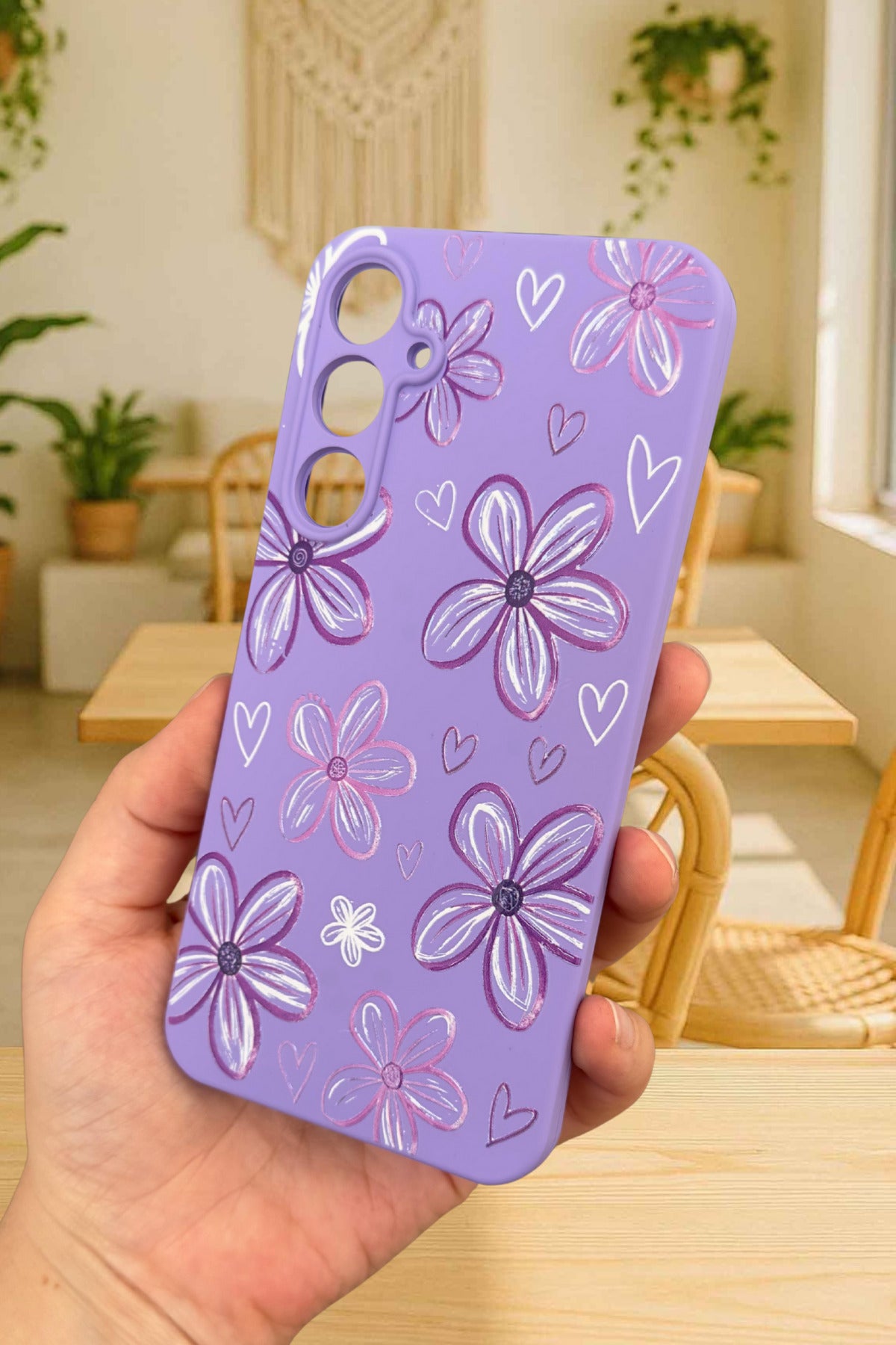 Samsung Galaxy A55 -ÇİÇEK DESENLİ Silikon Darbe Emici Klasik Korumalı Rubber Kılıf