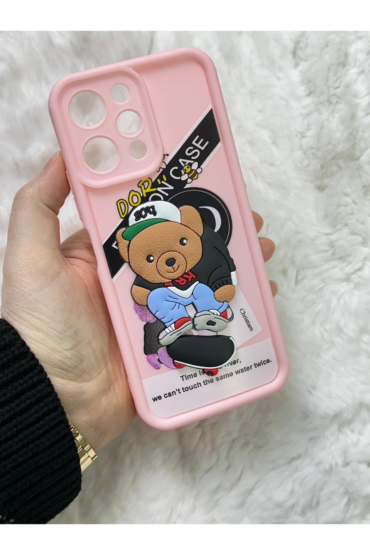 Xiaomi Redmi 12 4g - Kabartmalı 3D Ayıcık Desenli Silikon Kamera Korumalı Lansman Ayıcıklı Kılıf