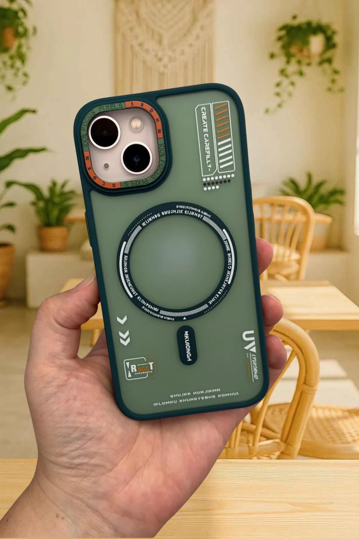 Apple iPhone 15 ile Uyumlu Magsafe Wireless Şarj Özellikli Desenli Tiger Kılıf