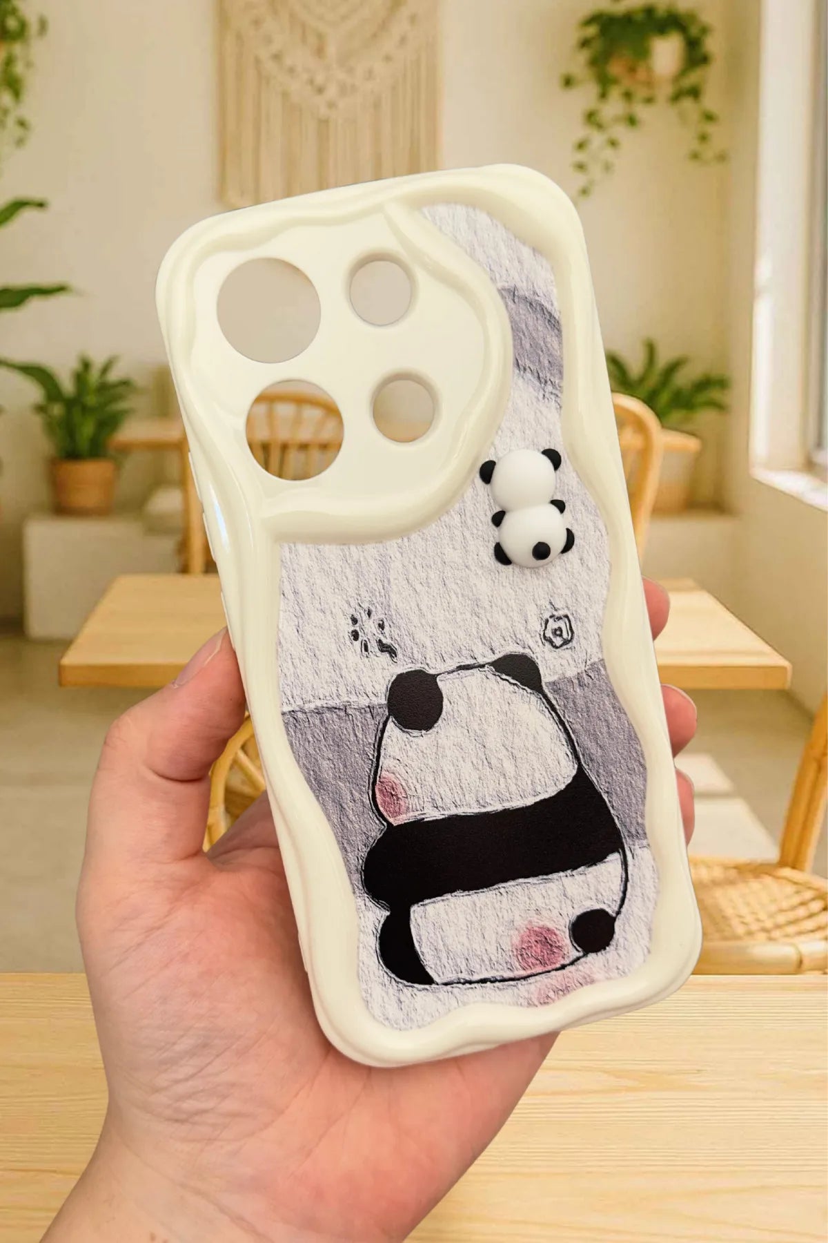 Redmi Note 13 4G Sevimli Ayıcık Panda Desenli 3 Boyutlu Şirin Parlak Tasarım Panda Kılıf