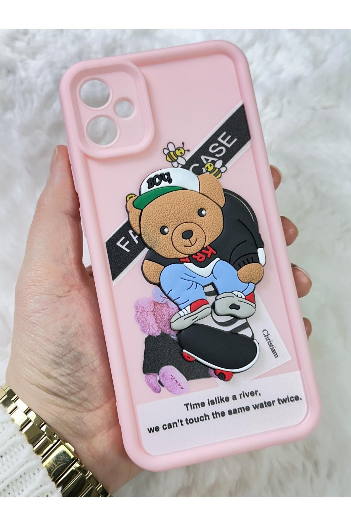 Samsung Galaxy A05 - Kabartmalı 3D Ayıcık Desenli Silikon Kamera Korumalı Lansman Ayıcıklı Kılıf