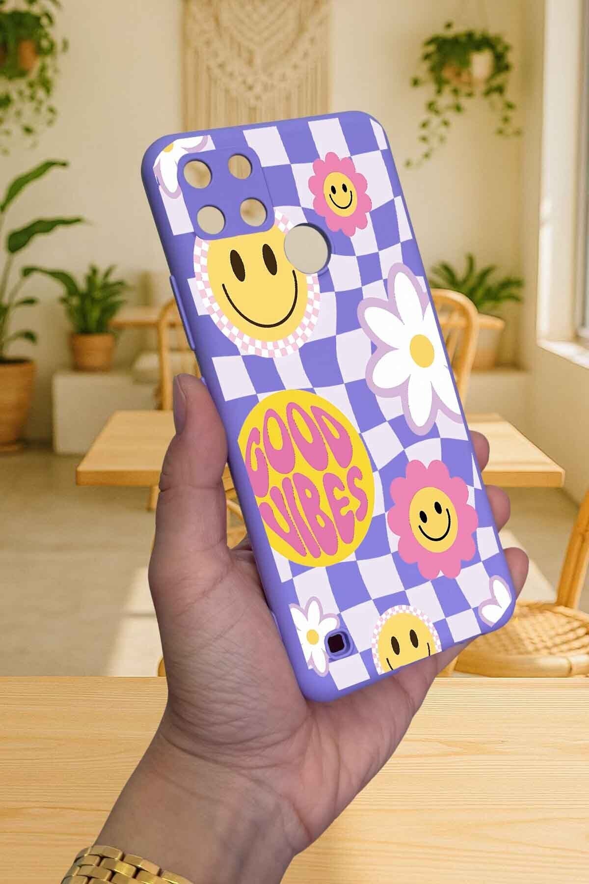 Realme C21Y Ve C25Y -GOOD VİBES Silikon Darbe Emici Klasik Korumalı Rubber Kılıf