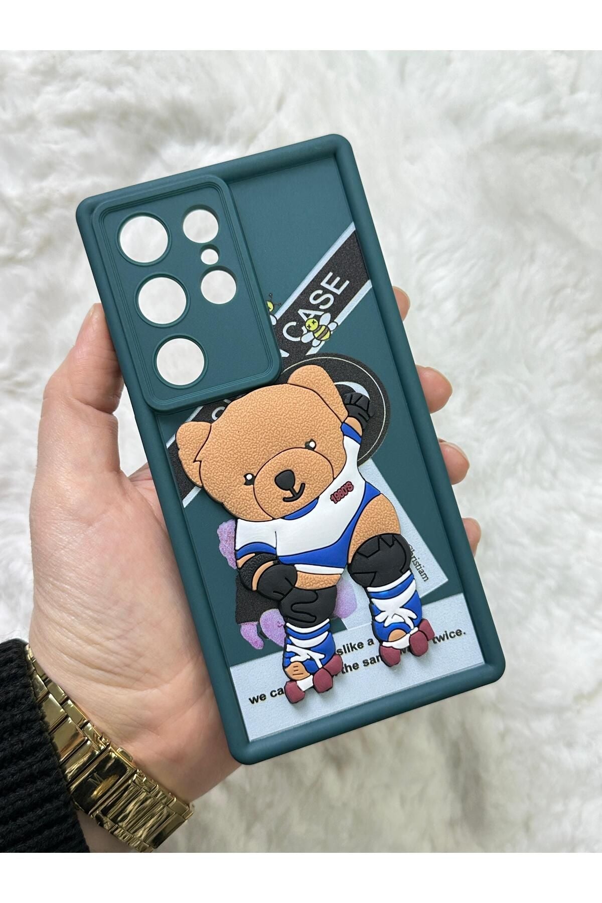 Samsung Galaxy S24 ULTRA - Kabartmalı 3D Ayıcık Desenli Silikon Kamera Korumalı Lansman Ayıcıklı