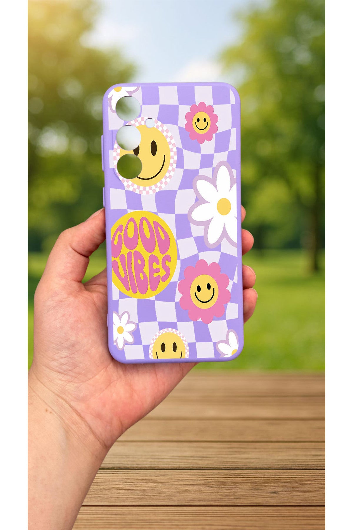 Samsung Galaxy S24FE - GOOD VİBES YAZILI Silikon Darbe Emici Klasik Korumalı Rubber Kılıf