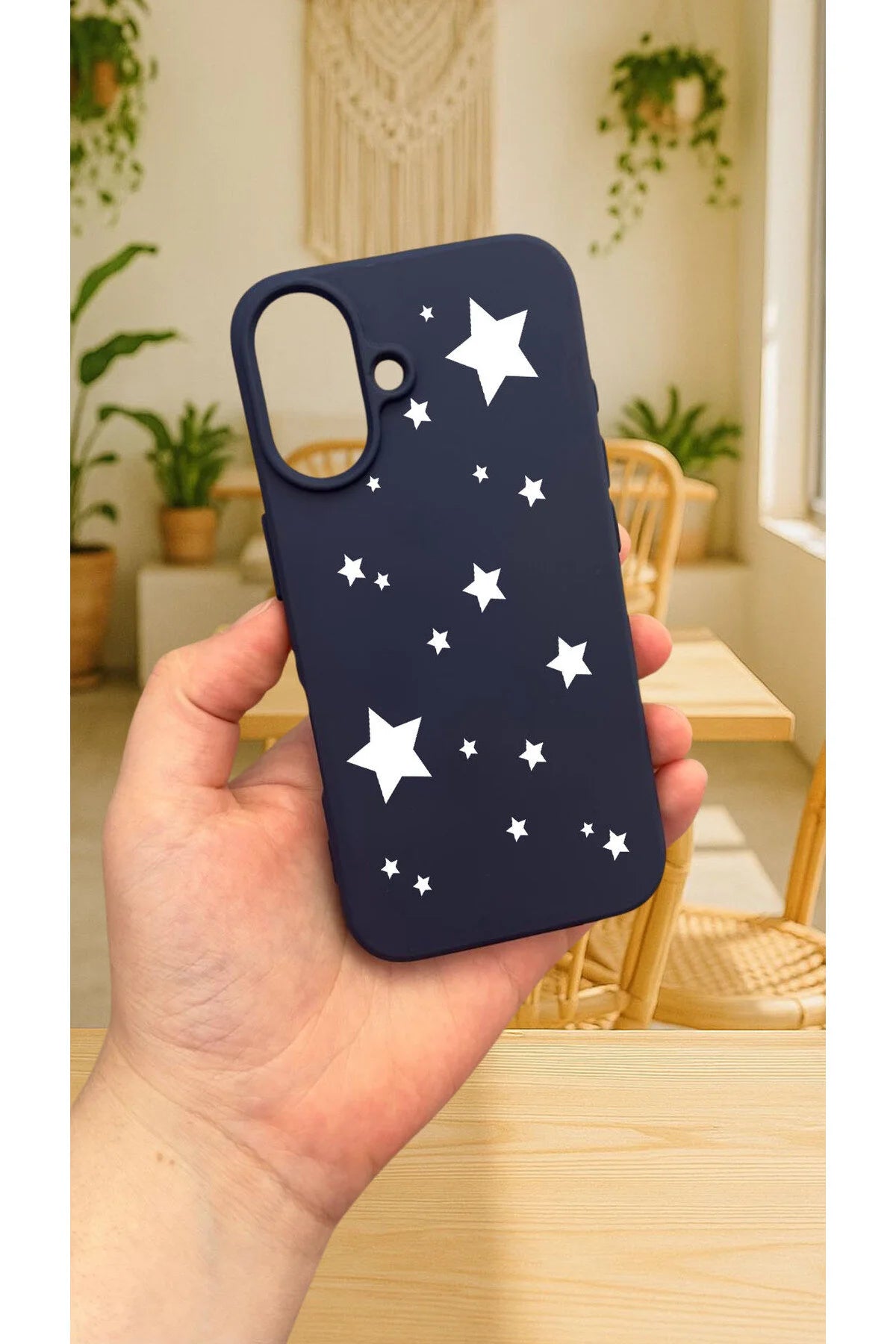 iPhone 16 Plus - MİNİ YILDIZ DESENLİ Silikon Darbe Emici Klasik Korumalı Rubber Kılıf