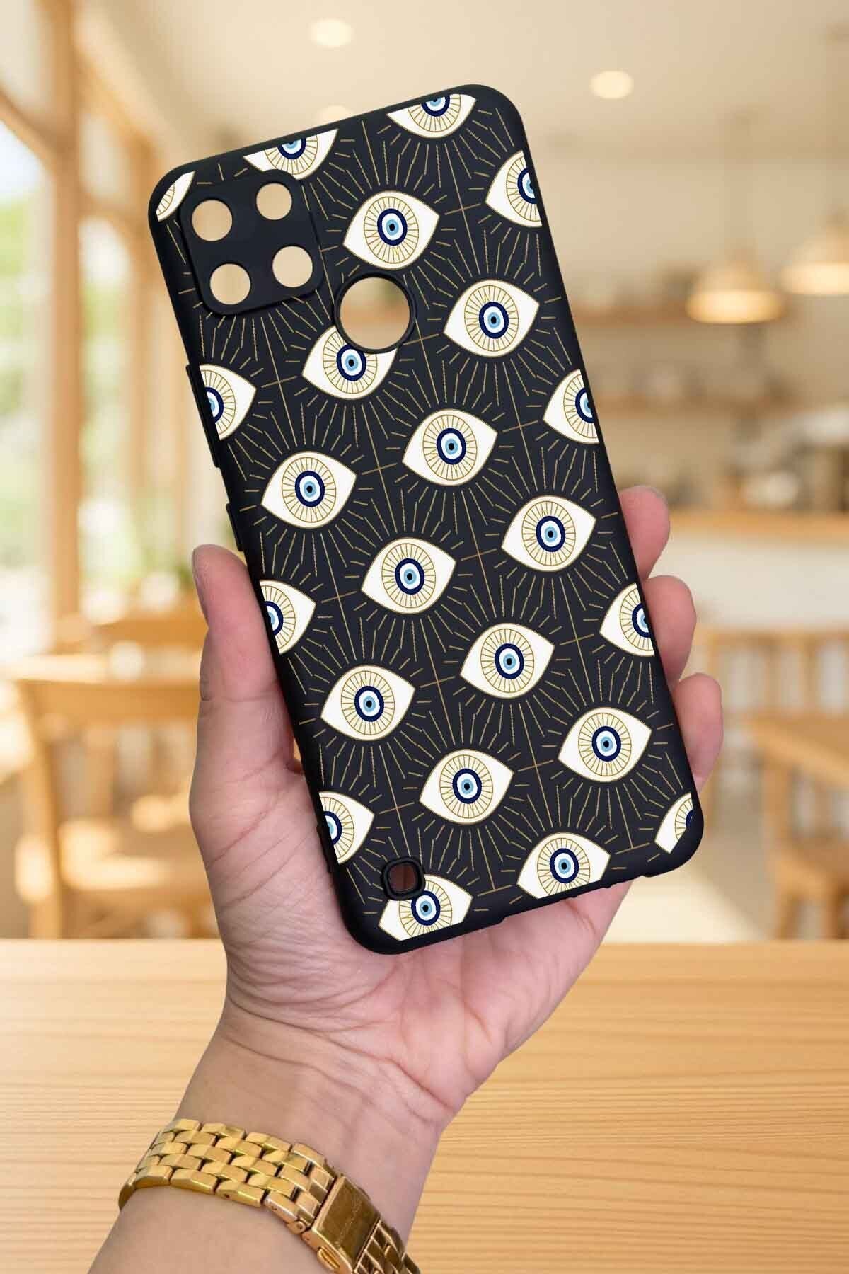 Realme C21Y Ve C25Y -EVIL EYE DESENLİ Silikon Darbe Emici Klasik Korumalı Rubber Kılıf