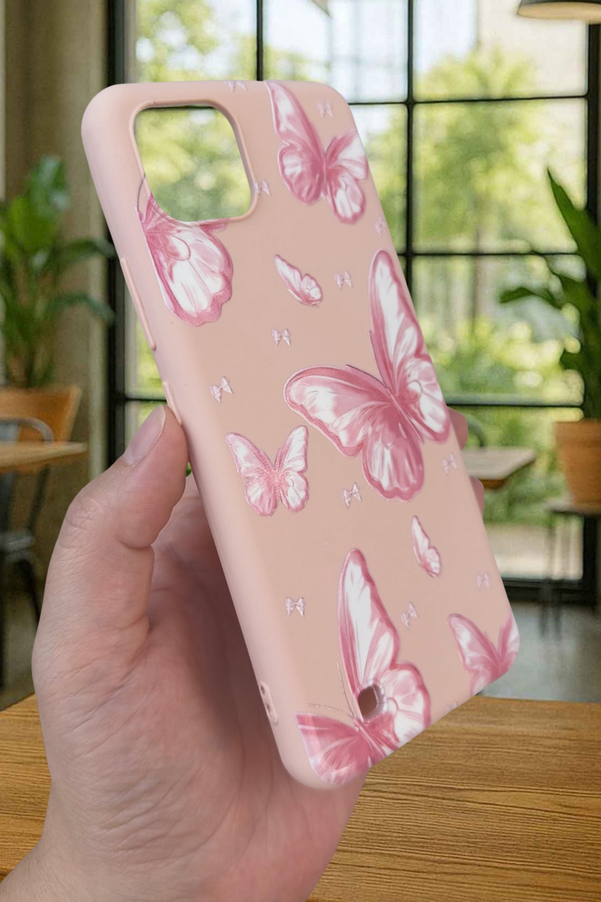 Realme C11 - PEMBE KELEBEK DESENLİ Silikon Darbe Emici Klasik Korumalı Rubber Kılıf