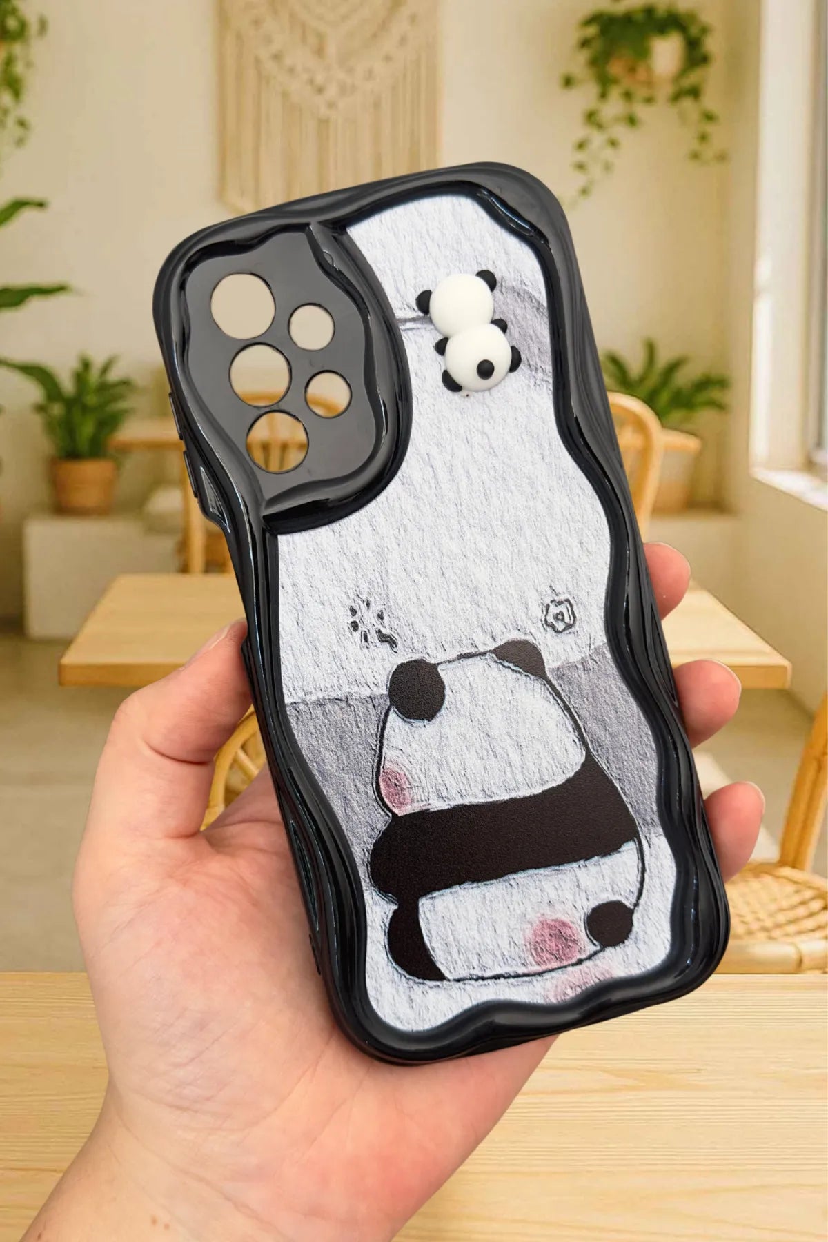 Samsung Galaxy A23 Sevimli Ayıcık Panda Desenli 3 Boyutlu Şirin Parlak Tasarım Panda Kılıf