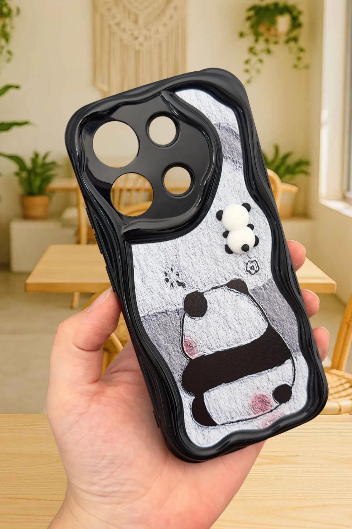 Redmi Note 13 4G Sevimli Ayıcık Panda Desenli 3 Boyutlu Şirin Parlak Tasarım Panda Kılıf