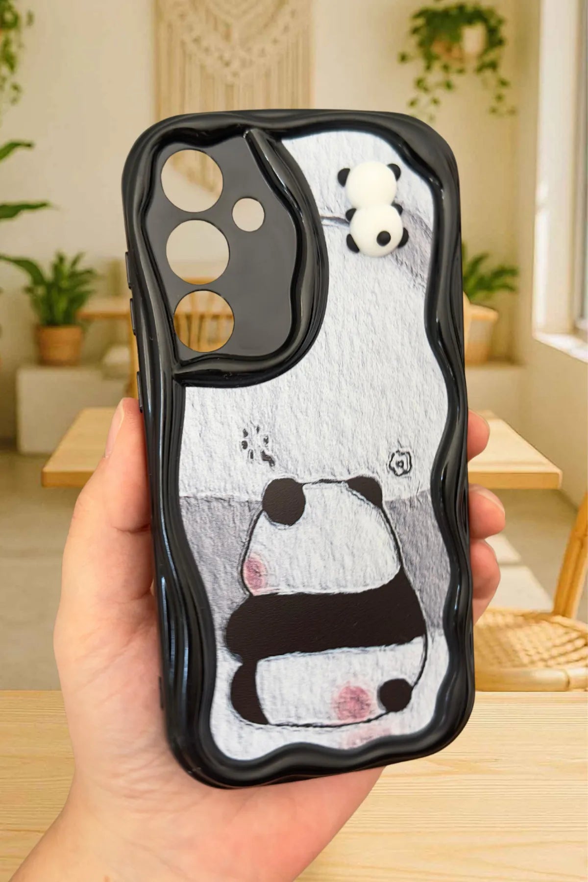 Samsung Galaxy A15 Sevimli Ayıcık Panda Desenli 3 Boyutlu Şirin Parlak Tasarım Panda Kılıf