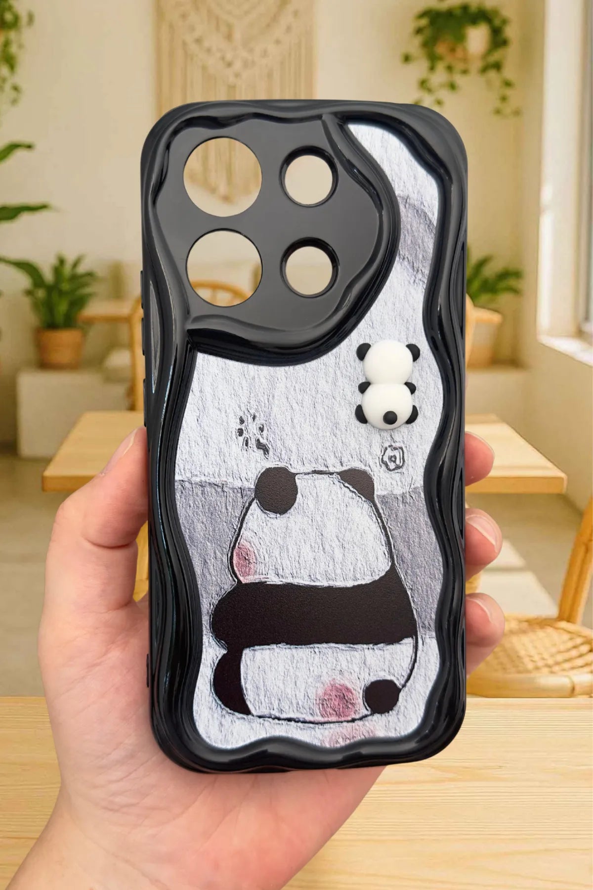 Redmi Note 13 4G Sevimli Ayıcık Panda Desenli 3 Boyutlu Şirin Parlak Tasarım Panda Kılıf