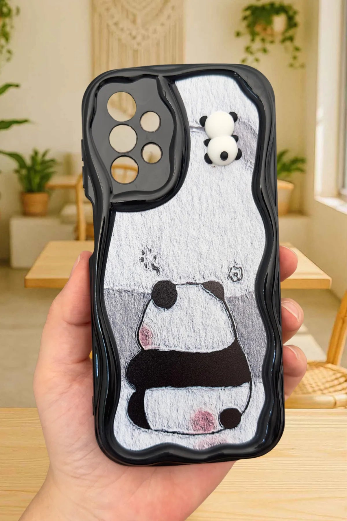 Samsung Galaxy A23 Sevimli Ayıcık Panda Desenli 3 Boyutlu Şirin Parlak Tasarım Panda Kılıf