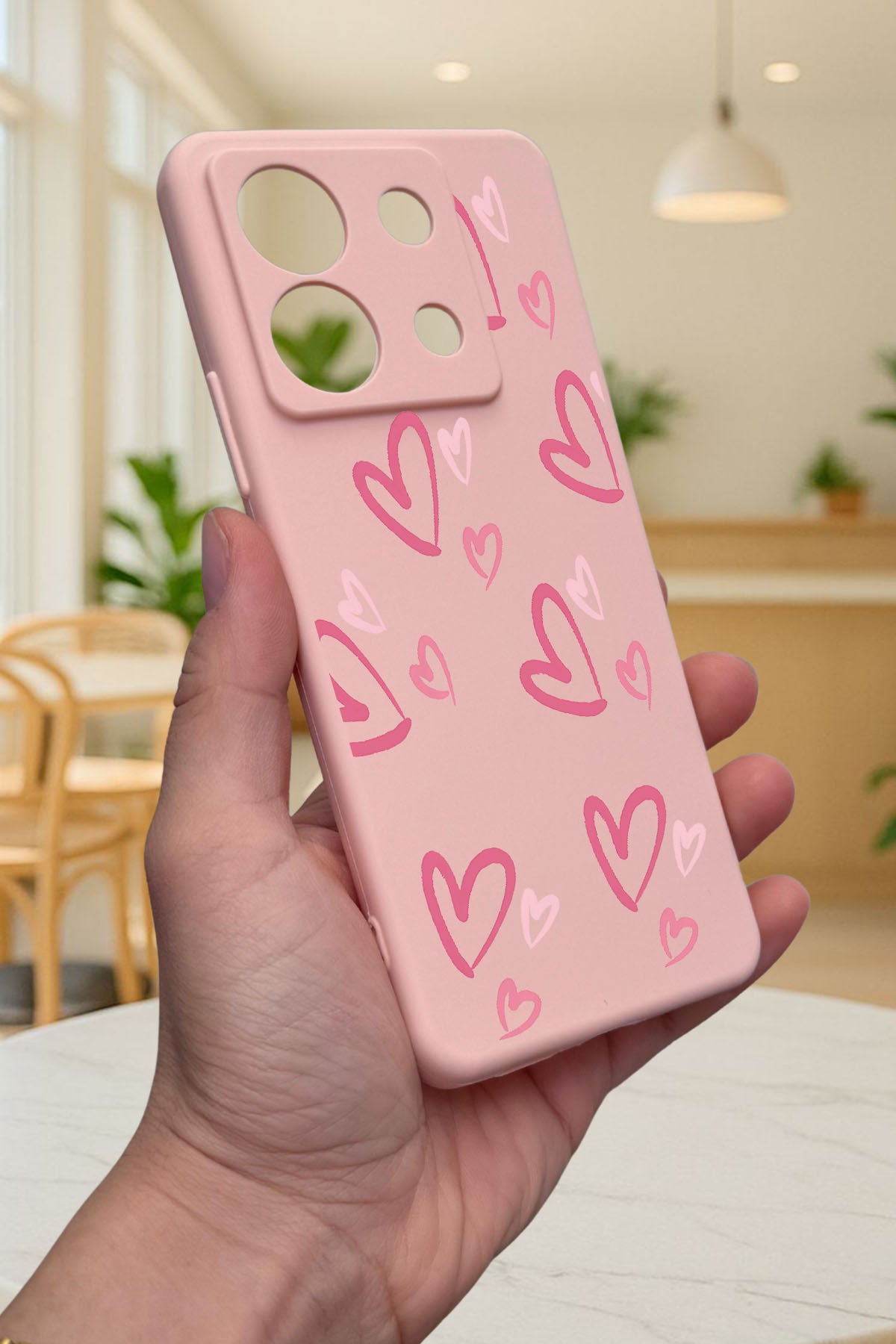 Xiaomi Redmi Note 13 Pro 5G PEMBE KALP DESENLİ Silikon Darbe Emici Klasik Korumalı Rubber Kılıf