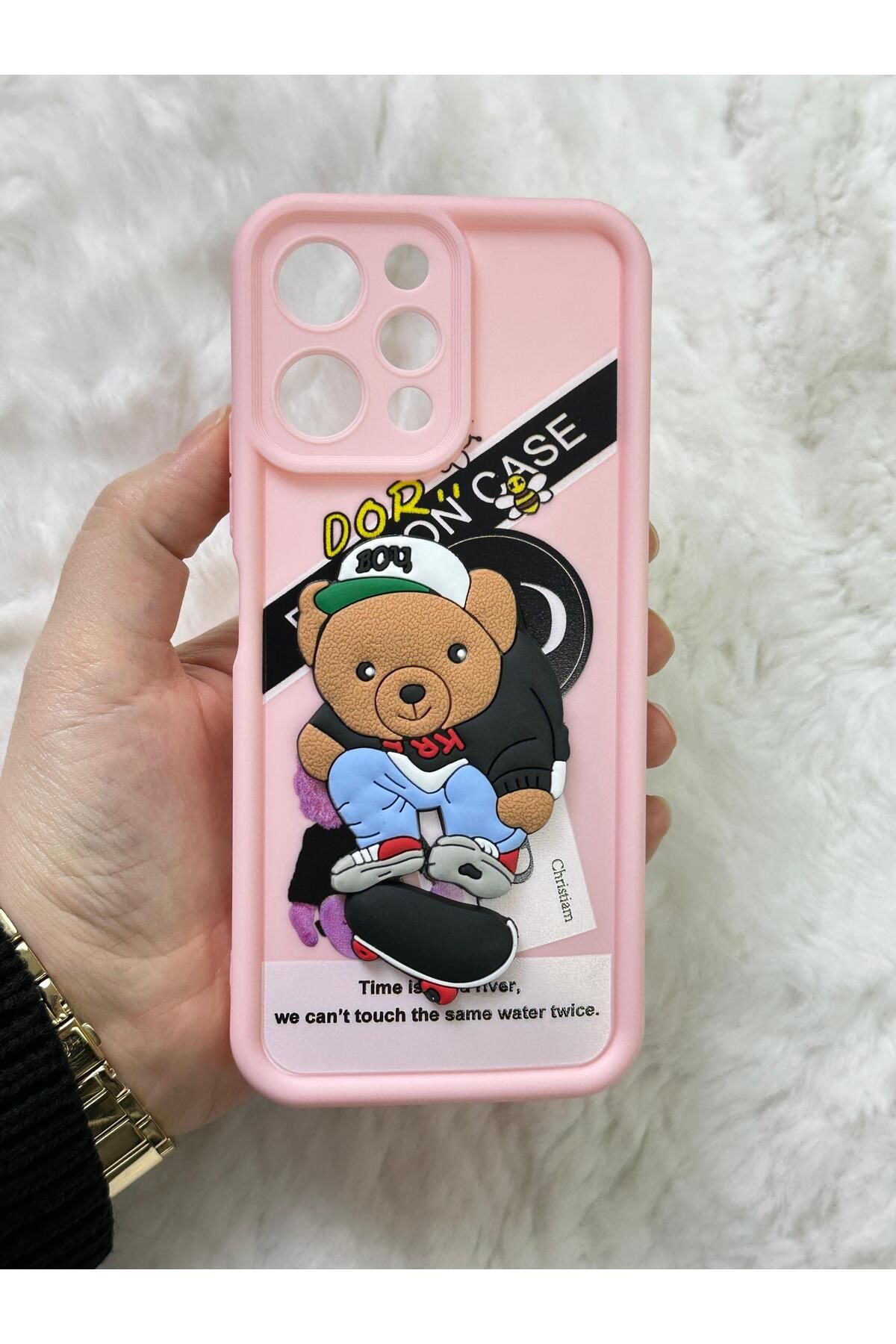 Xiaomi Redmi 12 4g - Kabartmalı 3D Ayıcık Desenli Silikon Kamera Korumalı Lansman Ayıcıklı Kılıf