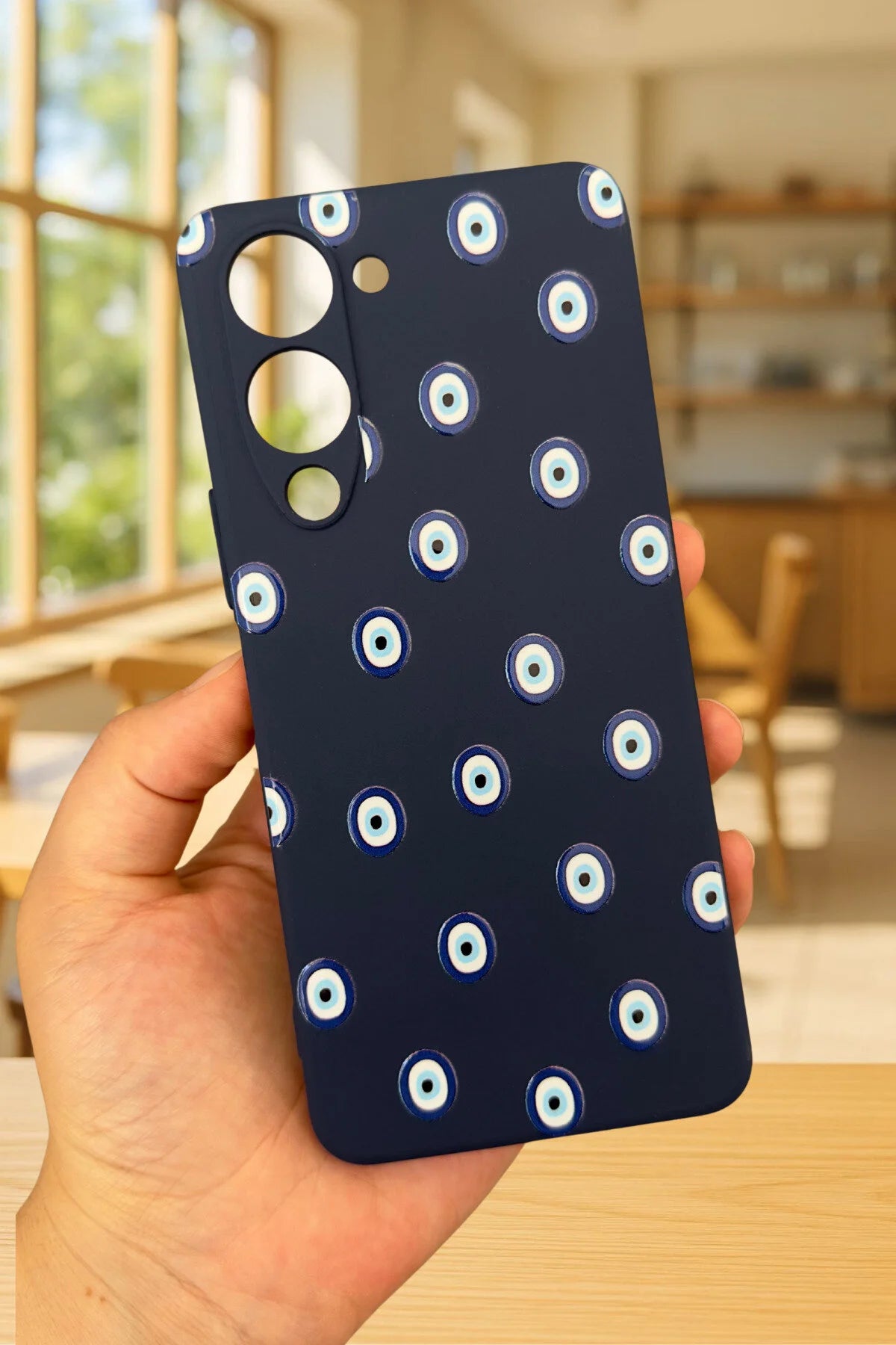 VİVO Y19 Uyumlu Nazar Boncuk Desenli Silikon Darbe Emici Klasik Korumalı Rubber Kılıf