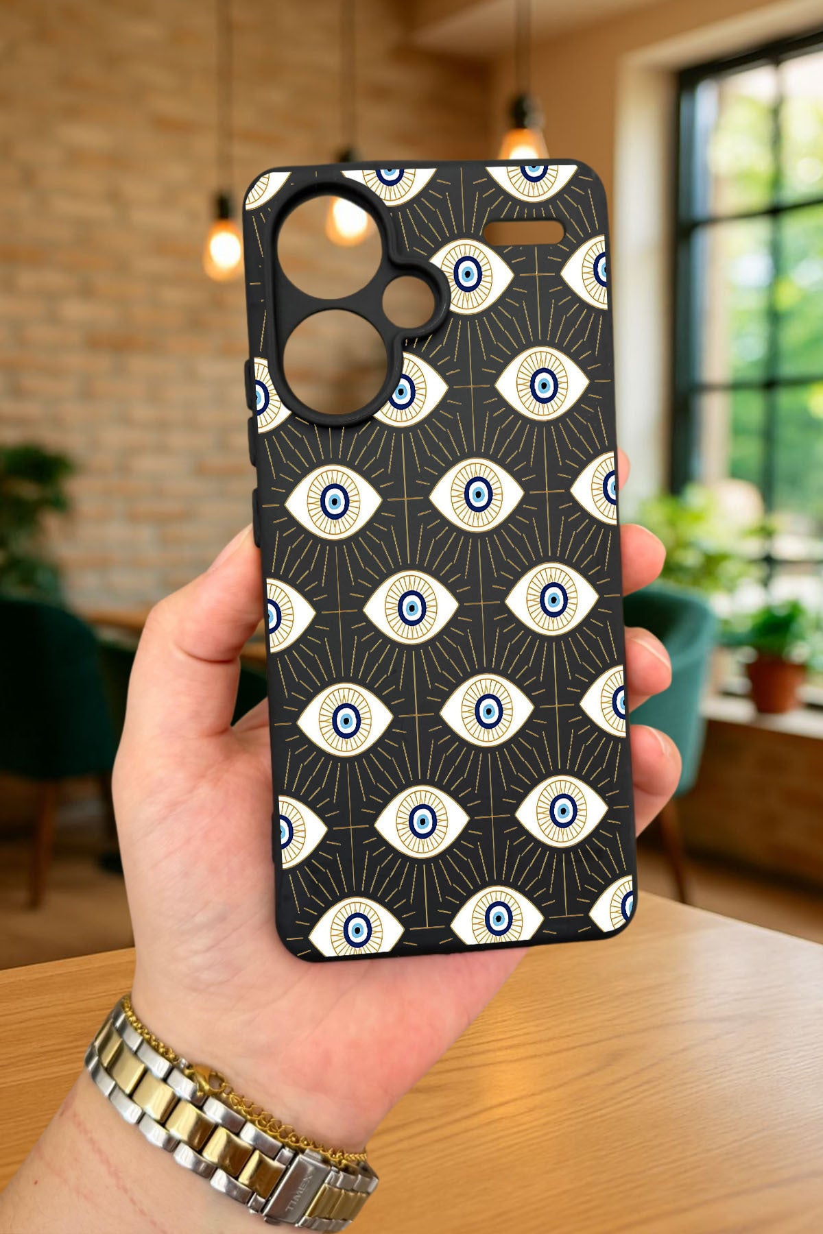 Redmi Note 13 Pro Plus EVIL EYE DESENLİ Silikon Darbe Emici Klasik Korumalı Rubber Kılıf