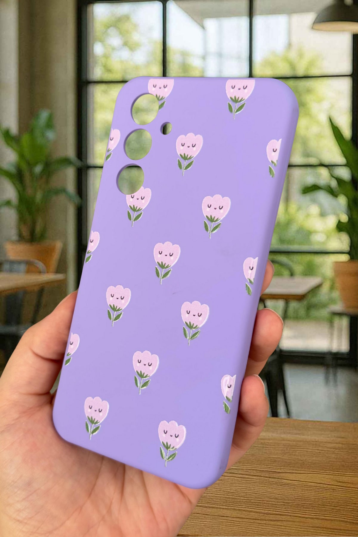 Samsung Galaxy A54 Uyumlu Mini Lale Desenli Silikon Darbe Emici Klasik Korumalı Rubber Kılıf