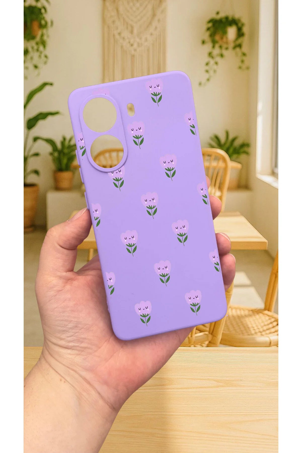 Xiaomi POCO X7 PRO MİNİ LALE DESENLİ Silikon Darbe Emici Klasik Korumalı Rubber Kılıf