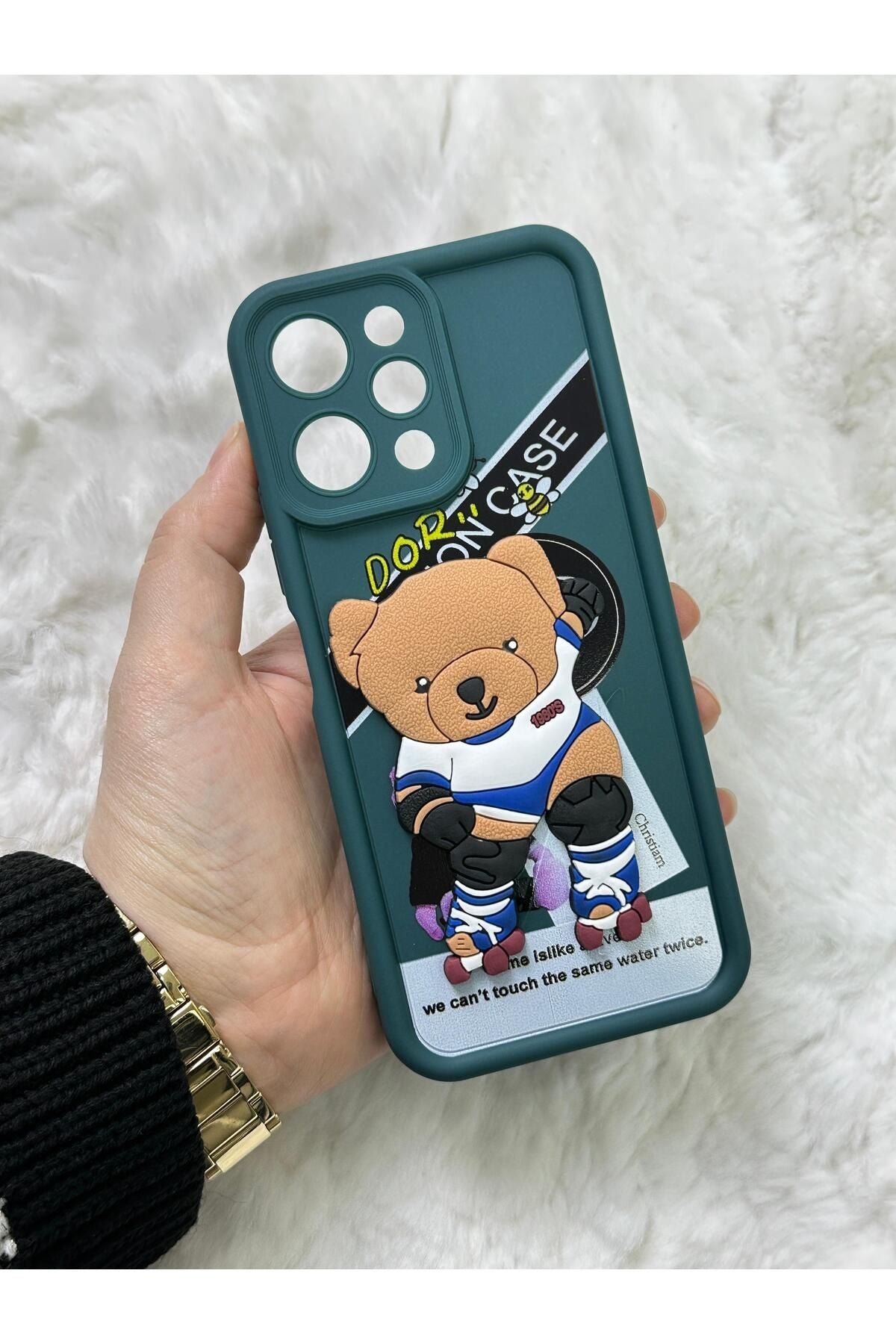 Xiaomi Redmi 12 4g - Kabartmalı 3D Ayıcık Desenli Silikon Kamera Korumalı Lansman Ayıcıklı Kılıf