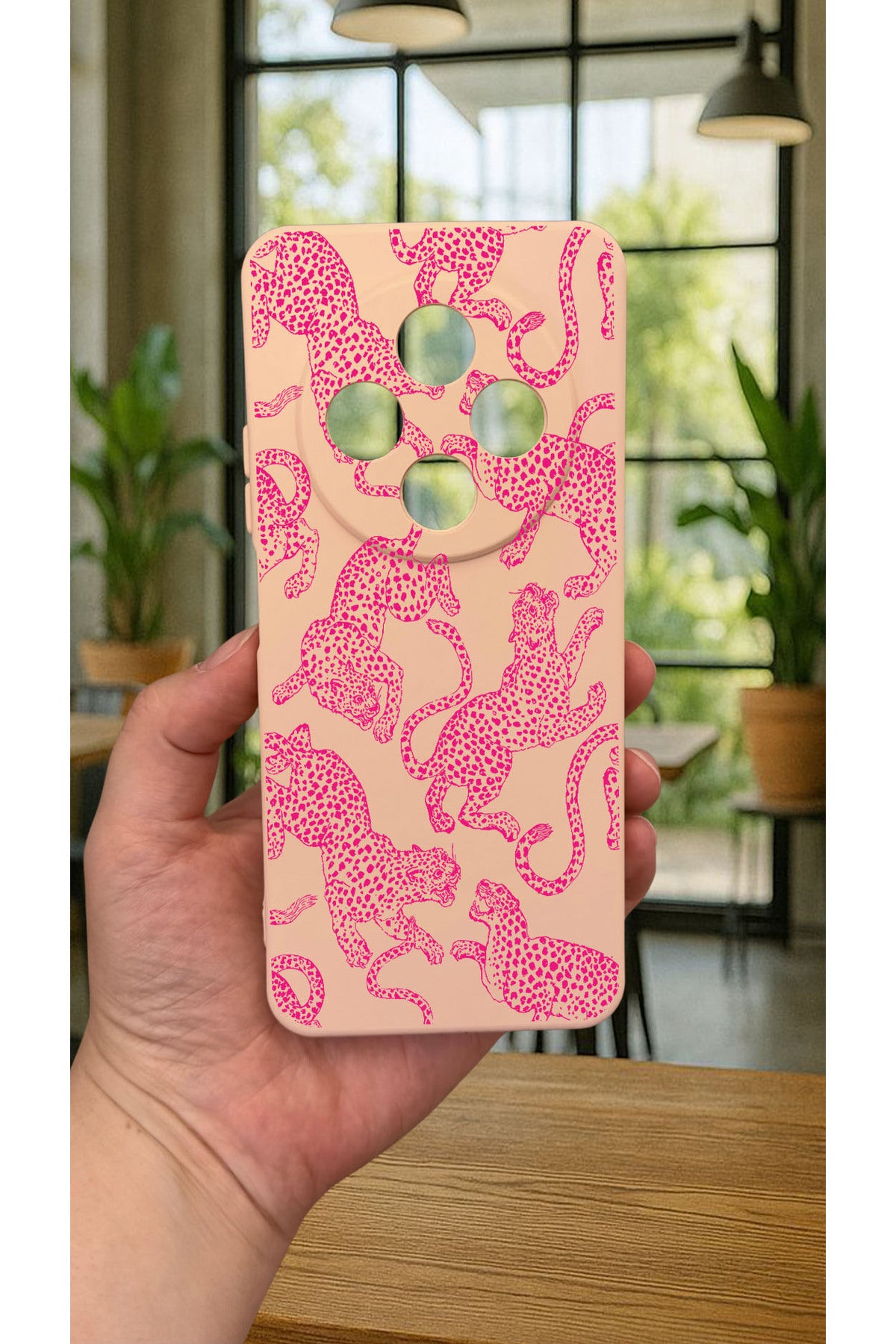 Redmi 14C -PEMBE LEOPAR DESENLİ Silikon Darbe Emici Klasik Korumalı Rubber Kılıf