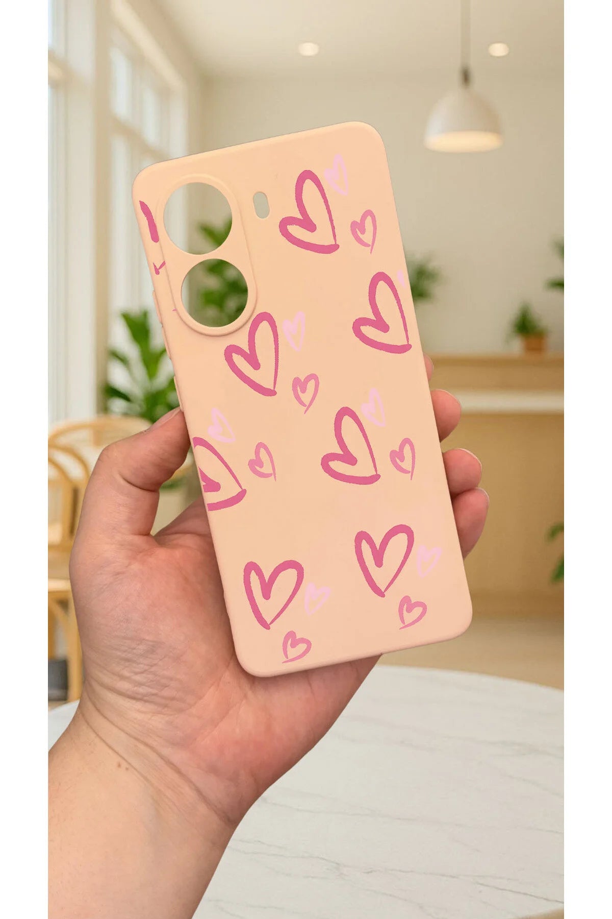 Xiaomi POCO X7 PRO PEMBE KALP DESENLİ Silikon Darbe Emici Klasik Korumalı Rubber Kılıf