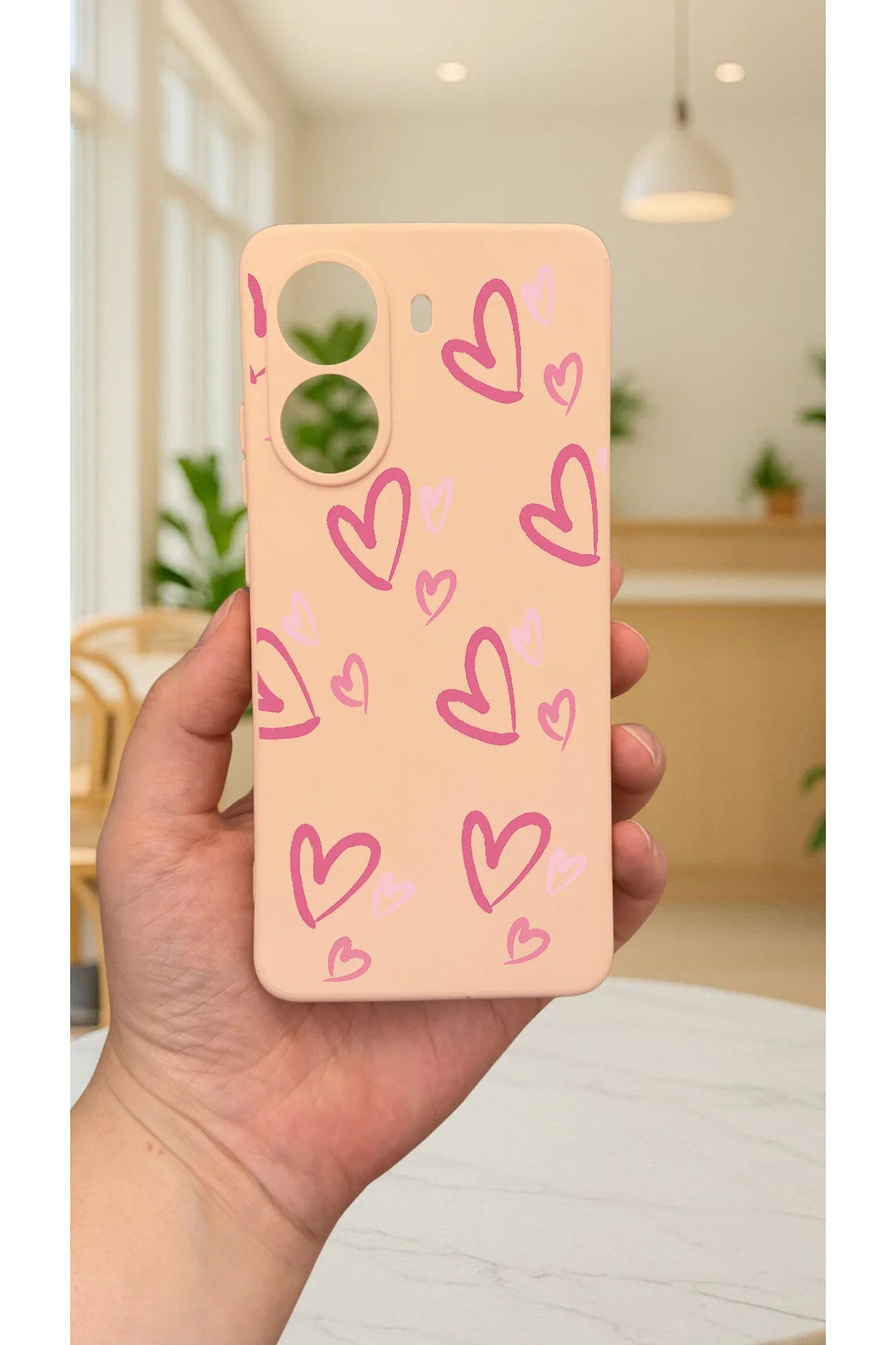 Xiaomi POCO X7 PRO PEMBE KALP DESENLİ Silikon Darbe Emici Klasik Korumalı Rubber Kılıf