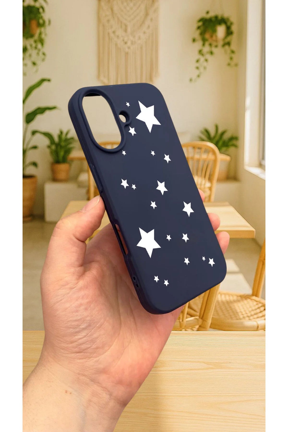 iPhone 16 Plus - MİNİ YILDIZ DESENLİ Silikon Darbe Emici Klasik Korumalı Rubber Kılıf