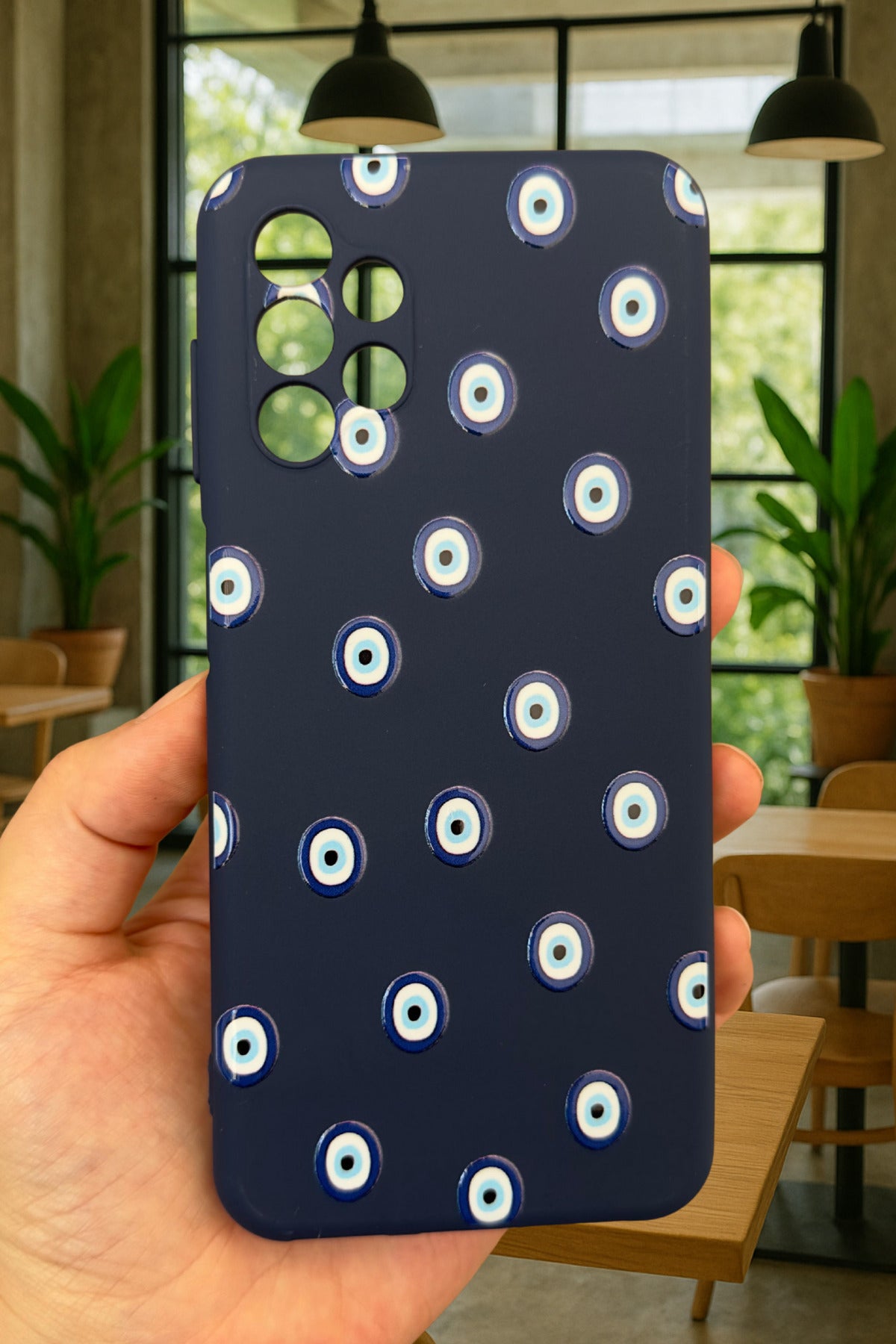 Samsung Galaxy A13 Uyumlu Nazar Boncuk Desenli Silikon Darbe Emici Klasik Korumalı Rubber Kılıf