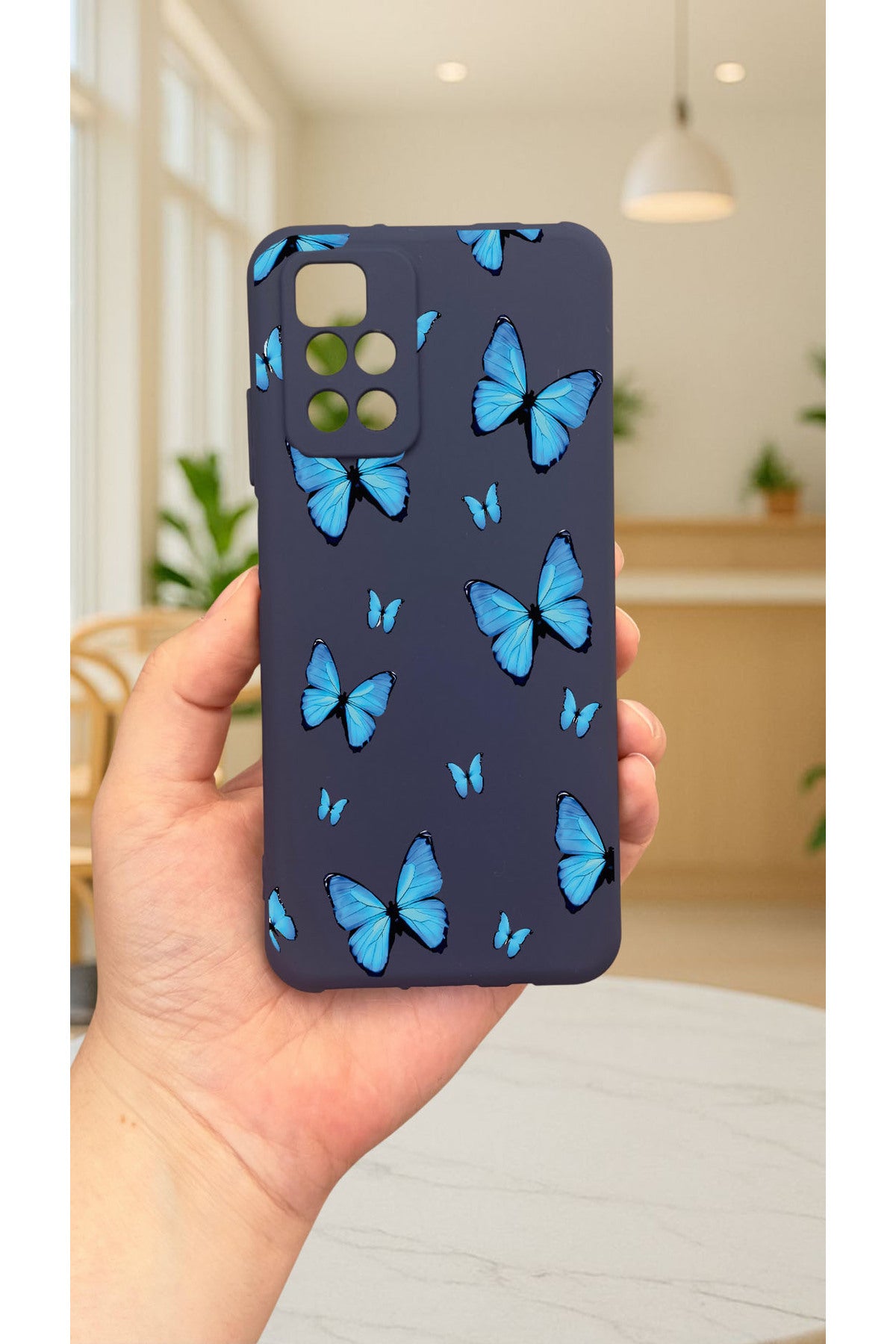 Xiaomi Redmi 10 2022 MAVİ KELEBEK DESENLİ Silikon Darbe Emici Klasik Korumalı Rubber Kılıf