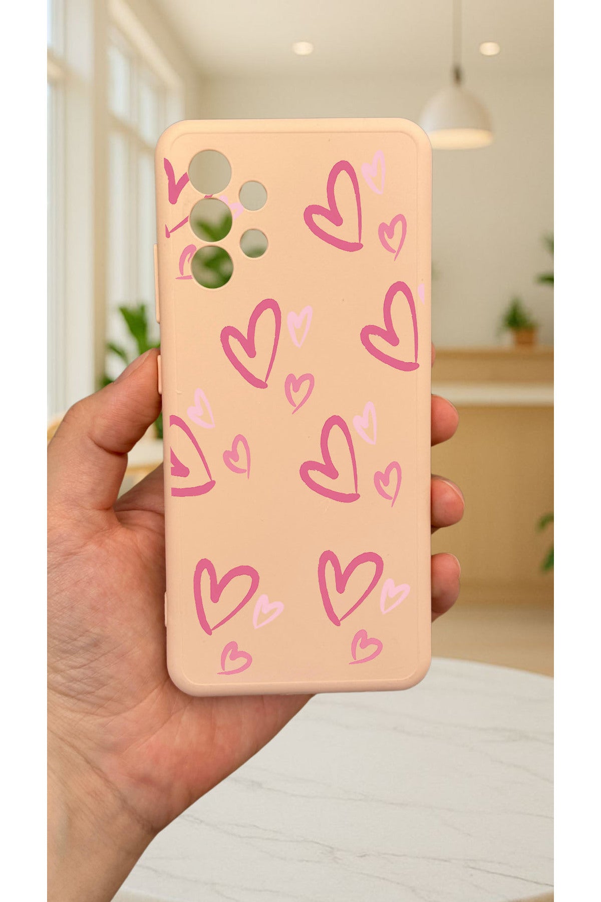 Samsung Galaxy A32 -KALP DESENLİ PUDRA Silikon Darbe Emici Klasik Korumalı Rubber Kılıf
