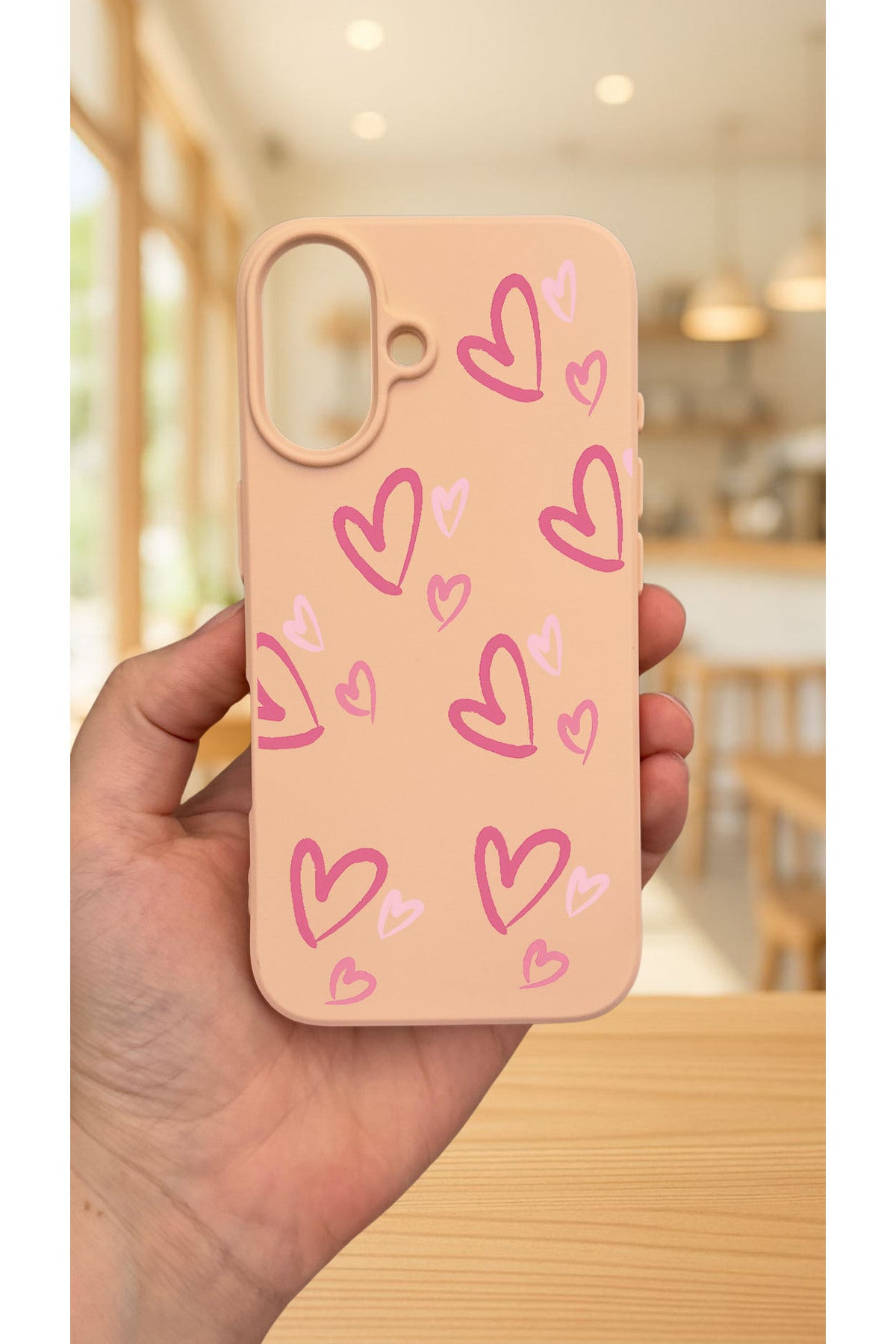 iPhone 16 Plus -PEMBE KALP DESENLİ Silikon Darbe Emici Klasik Korumalı Rubber Kılıf